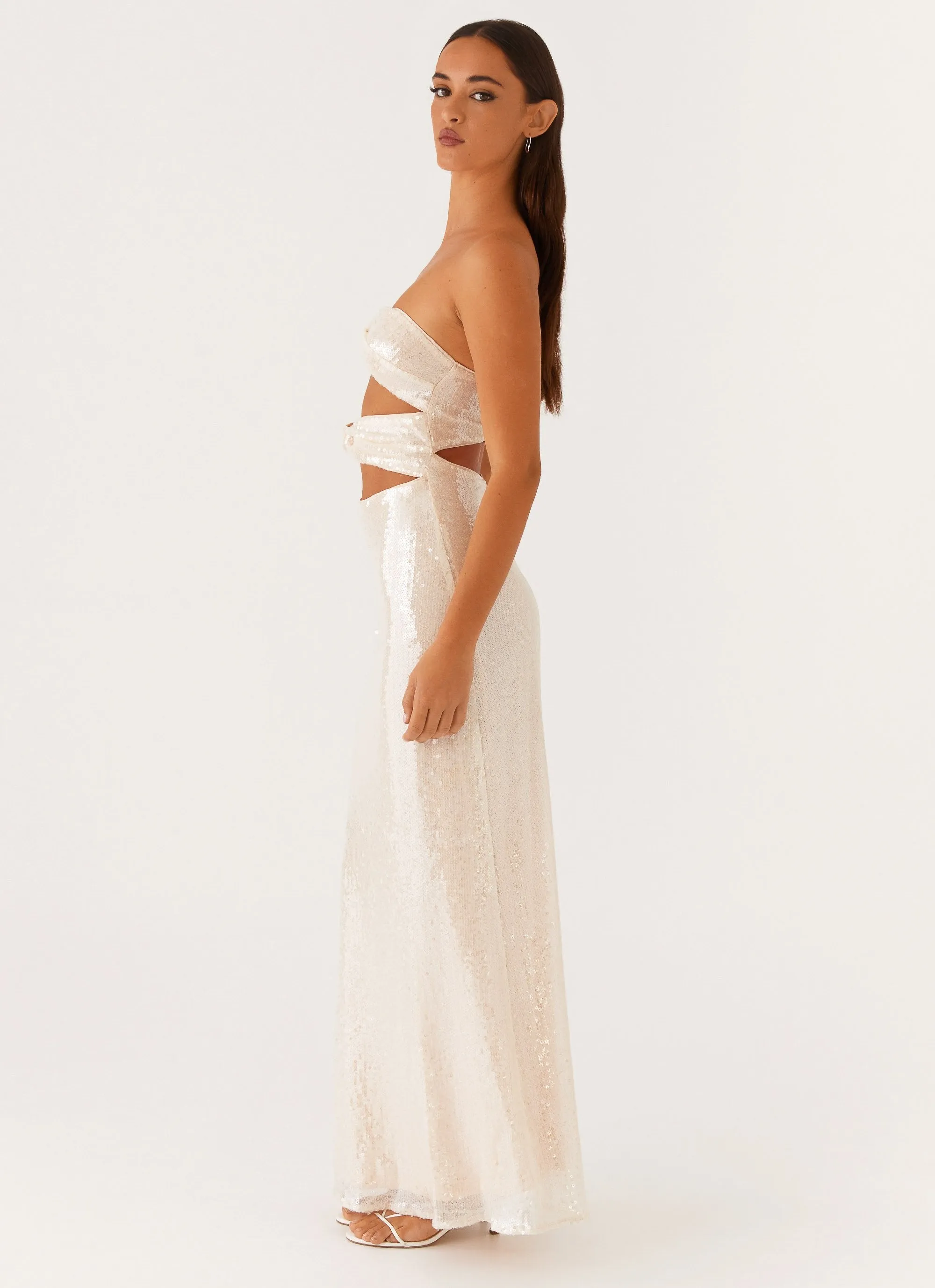 Tianna Strapless Sequin Maxi Dress - Ivory Trendy Waist