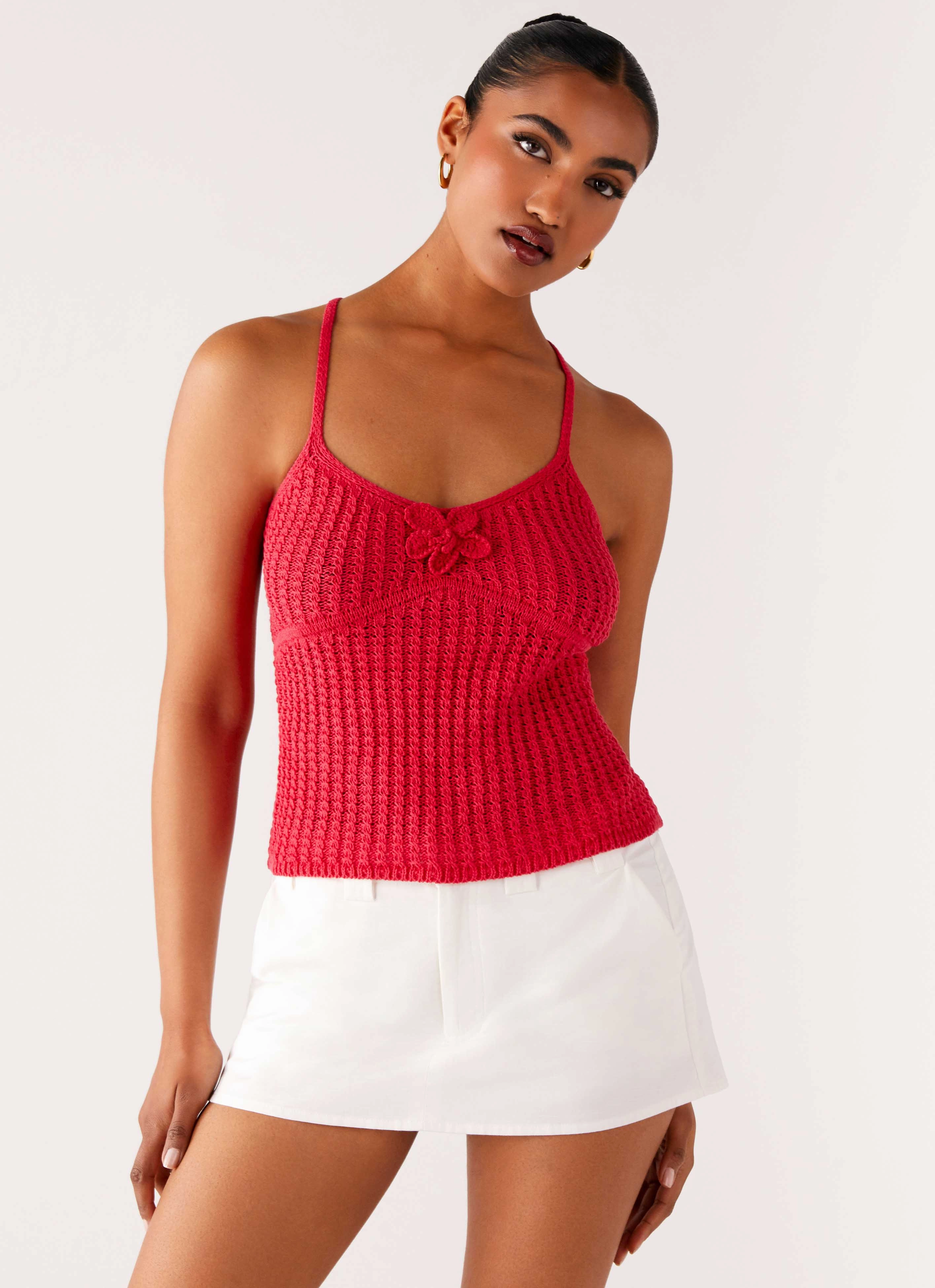 LayeredNeckline Tiare Crochet Top - Fuchsia