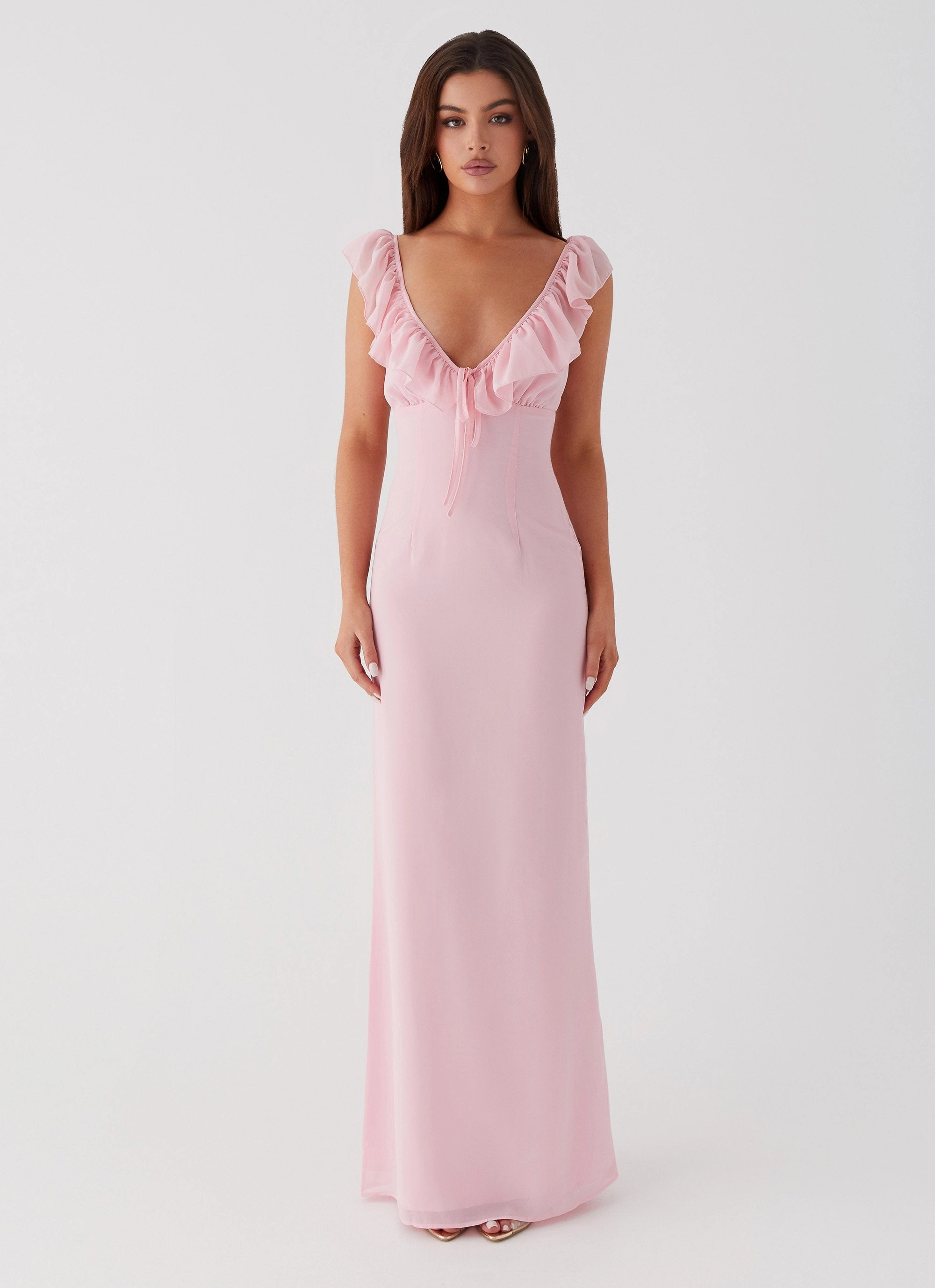 Silvie Maxi Dress - Pink Sheer Look Clasp-Closure