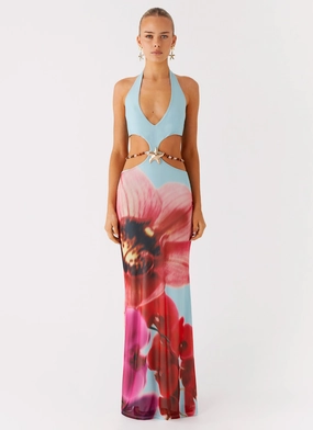 Time To Dance Maxi Dress - Turquoise Bloom Zip Ease