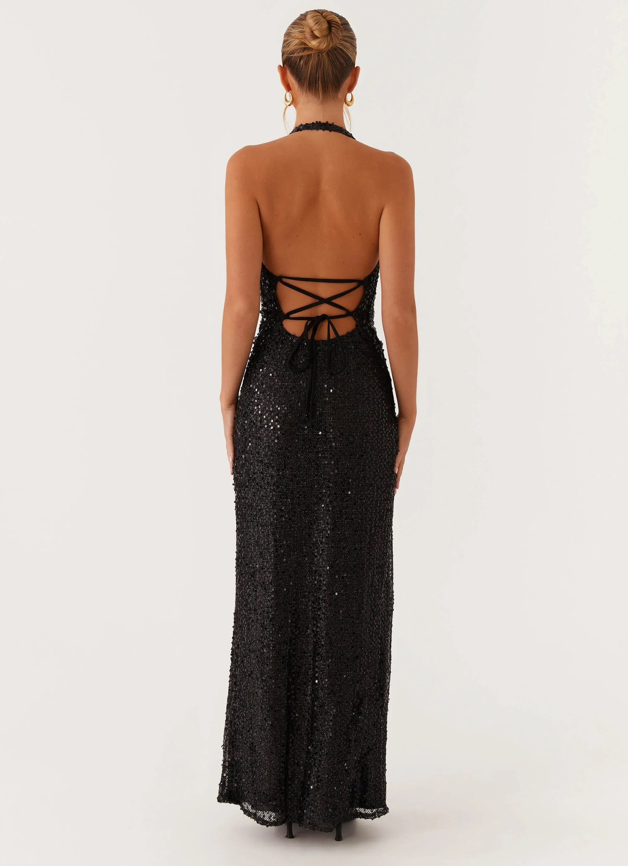 After Tonight Sequin Cowl Neck Maxi Dress - Black All Season Edgy Twist