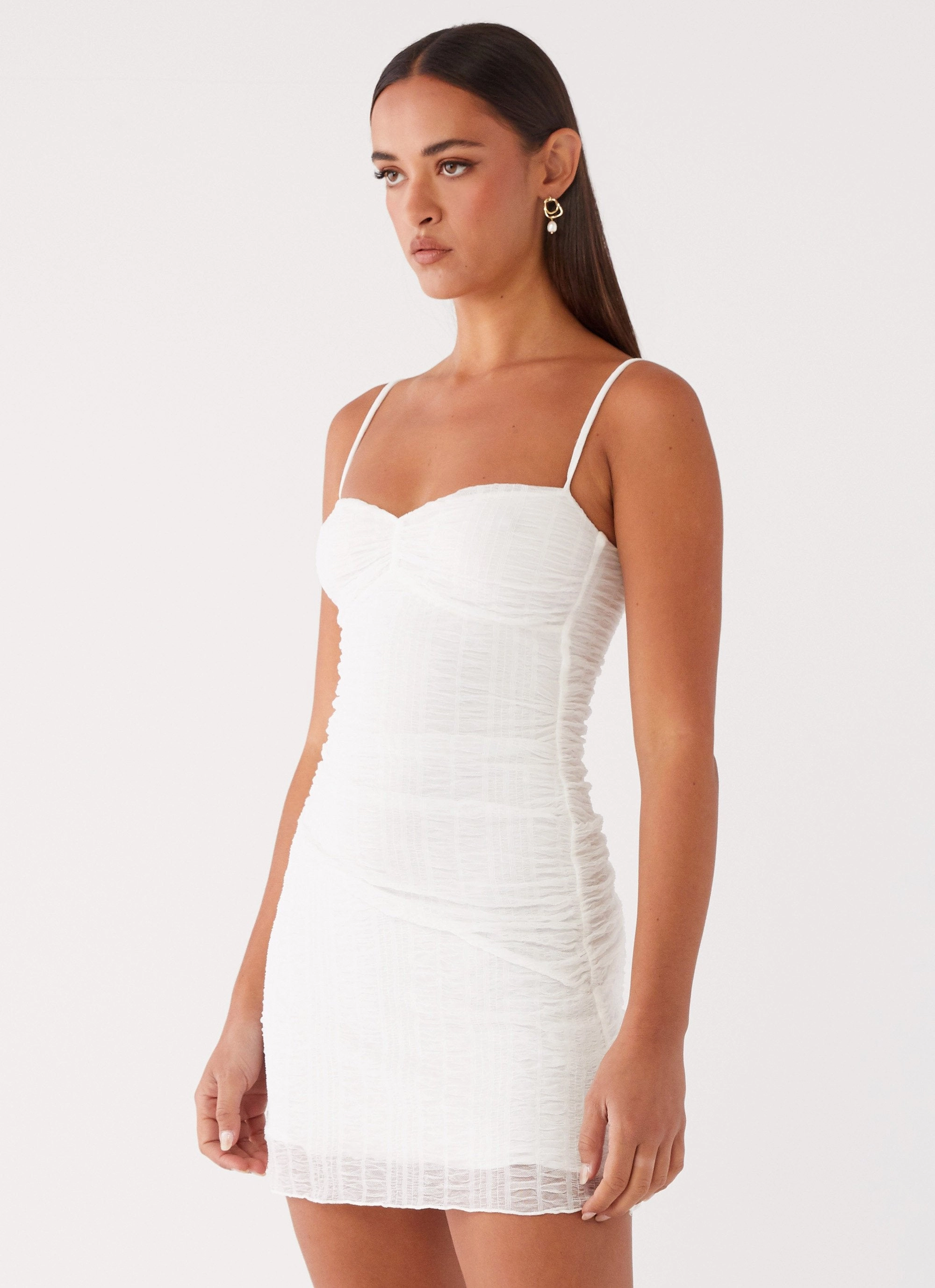 Arden Mesh Mini Dress - White TearResistantFabric