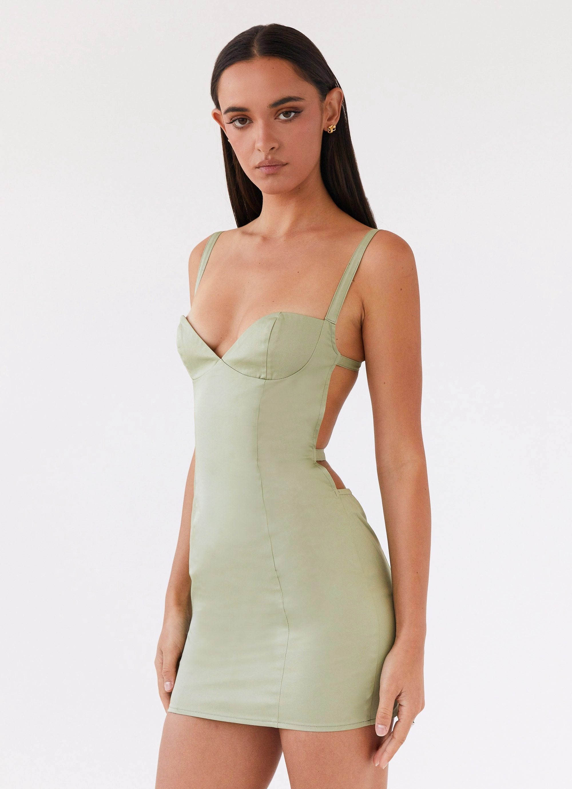 Autumn-Season Chic Energy Naomi Backless Mini Dress - Sage