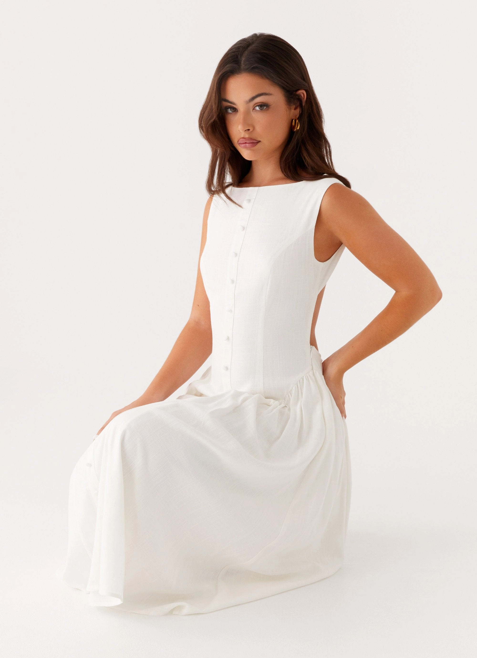 Maylah Midi Dress - White Soft Material