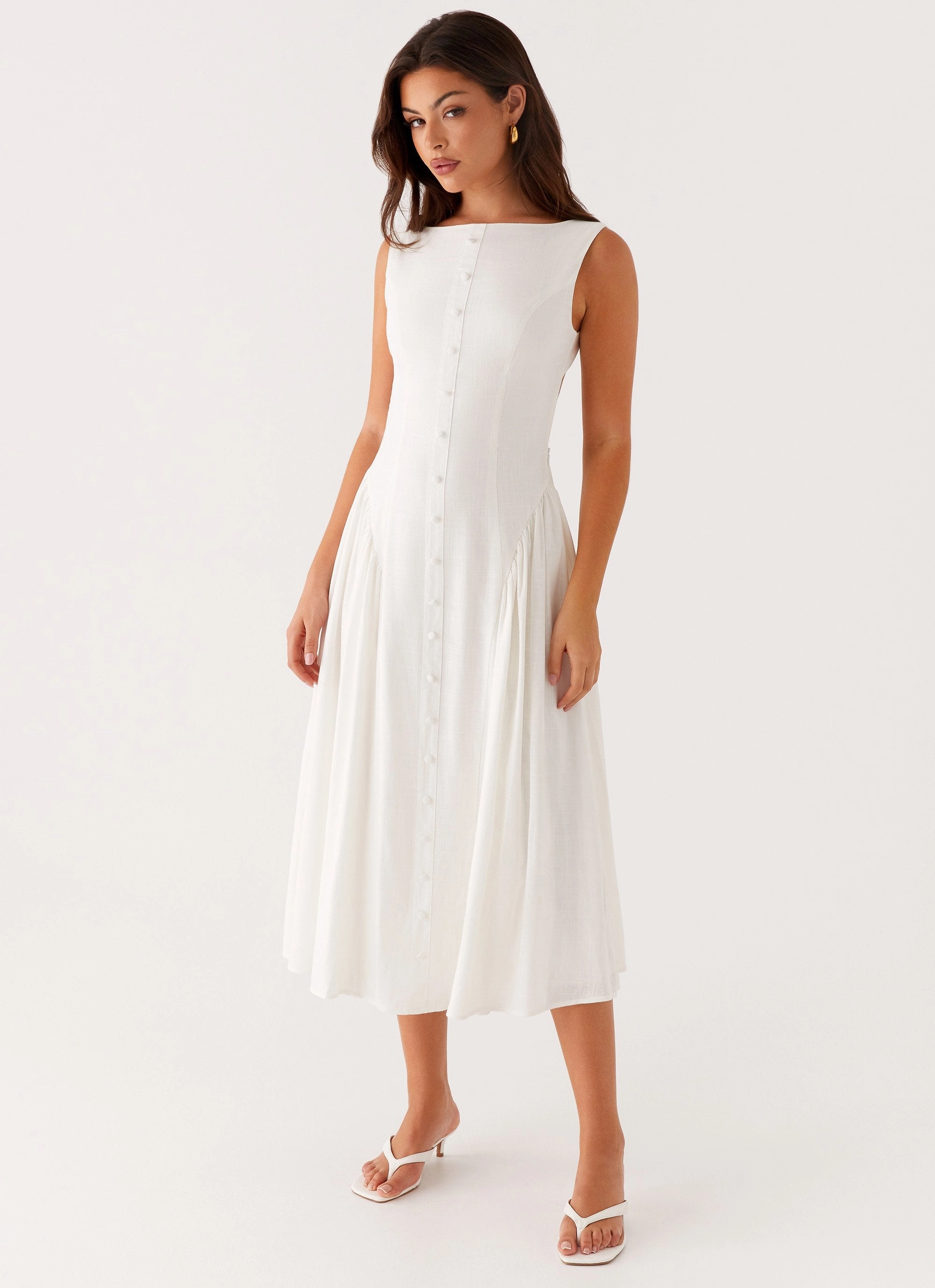 Maylah Midi Dress - White Flexible Fabric Smart And Comfortable