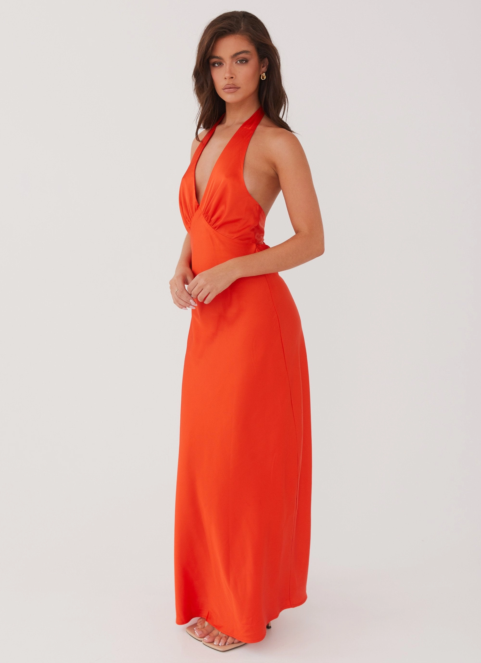 Smart Shape Metallic Finish Heavy Hearted Satin Maxi Dress - Sunset