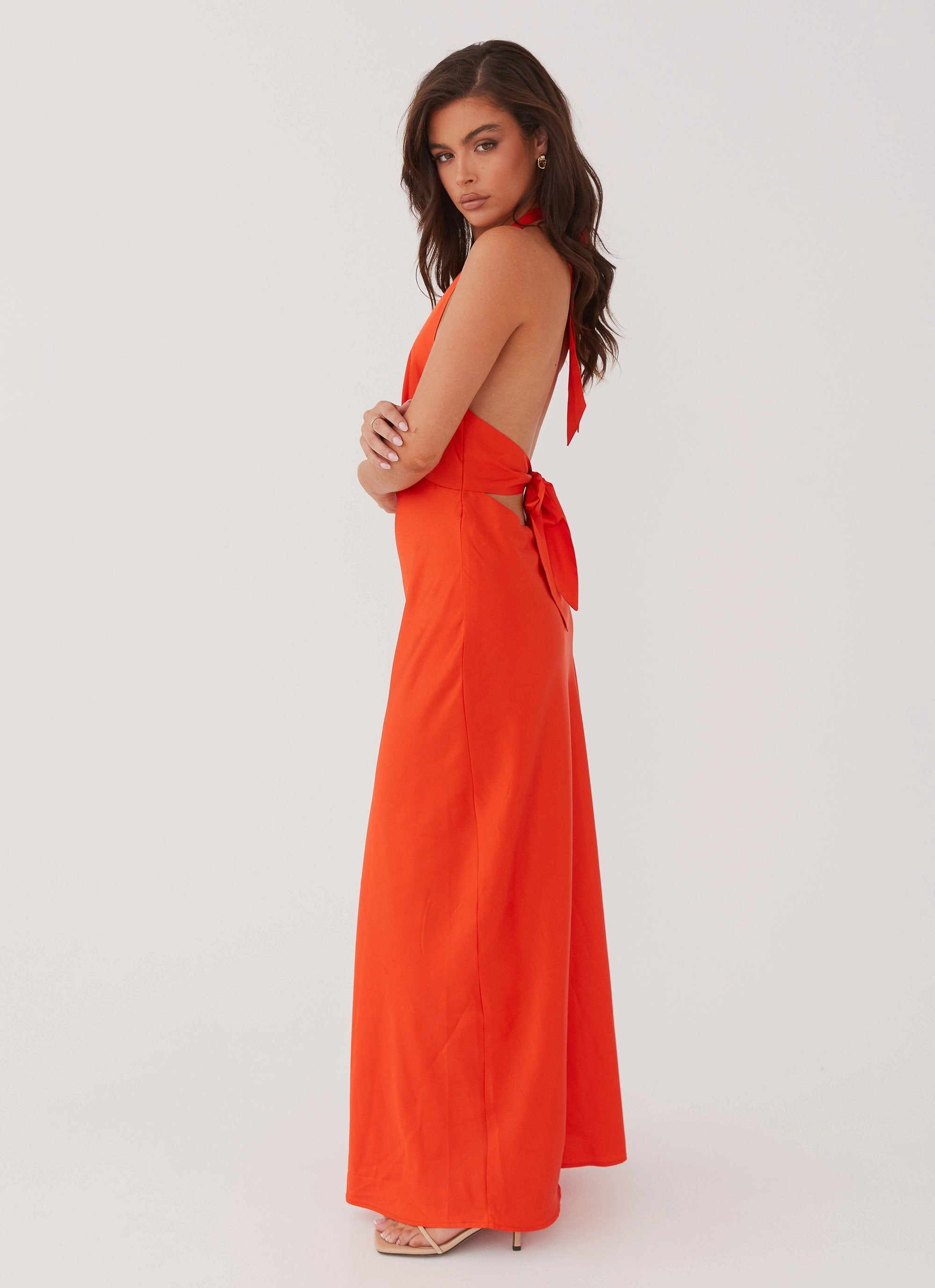 Heavy Hearted Satin Maxi Dress - Sunset Fitted Shape Bodycon Fit