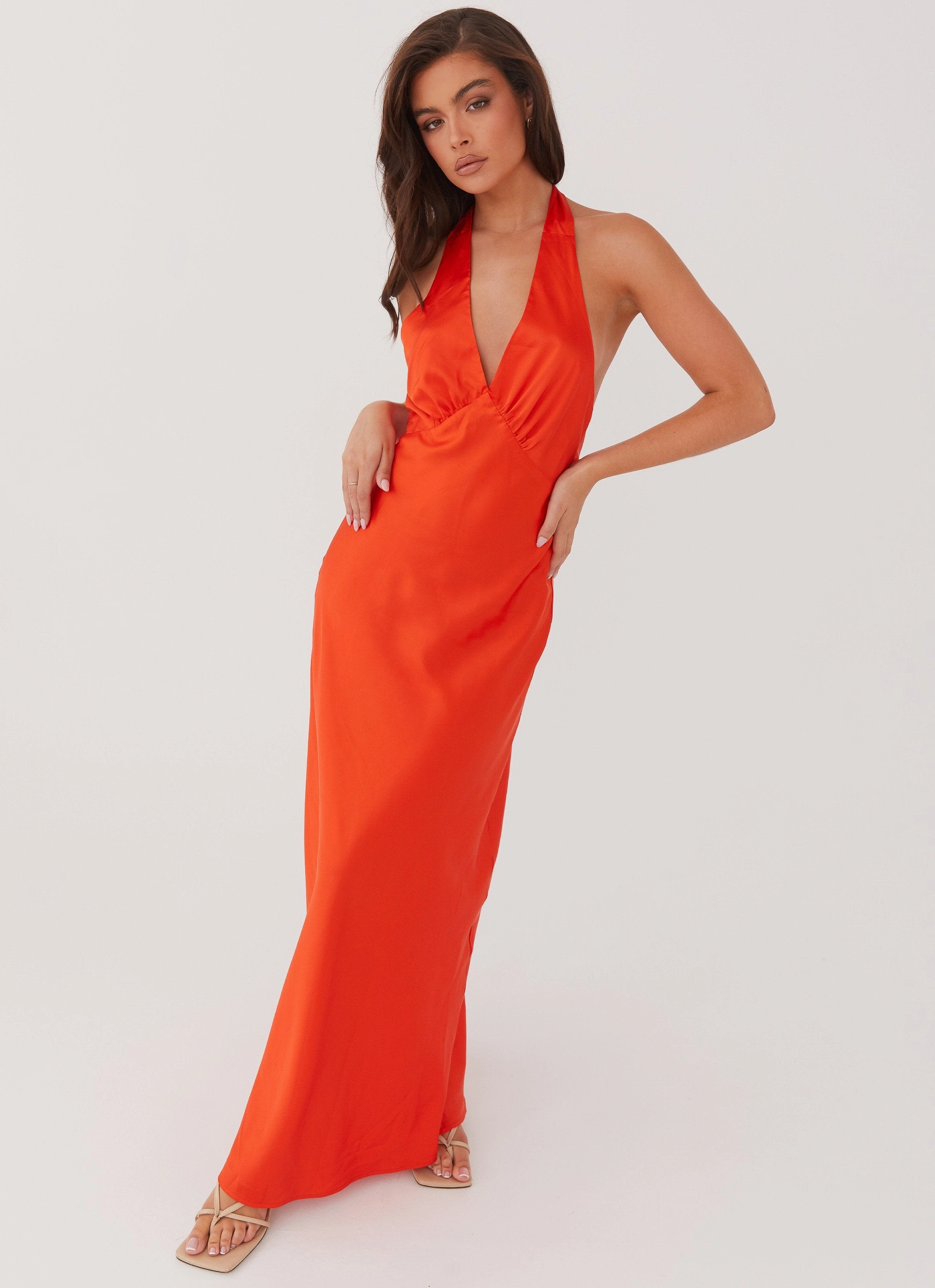 Heavy Hearted Satin Maxi Dress - Sunset QuickReleaseClasp