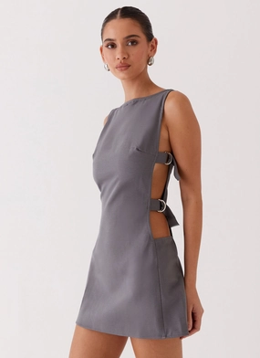 Art Event Cherish You Buckle Mini Dress - Charcoal
