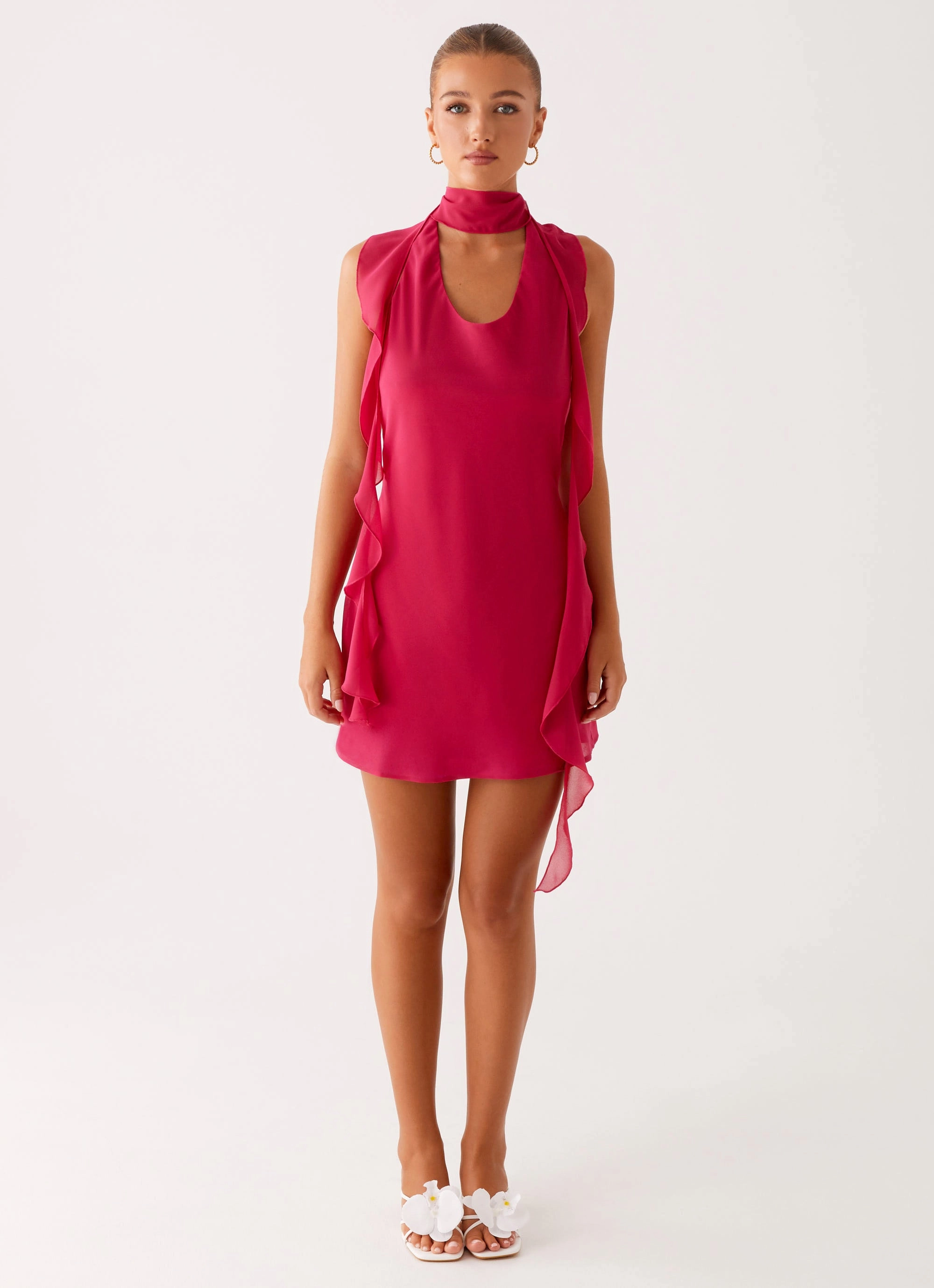 Fall Fashion Bare Arm Tanner Mini Dress - Fuchsia
