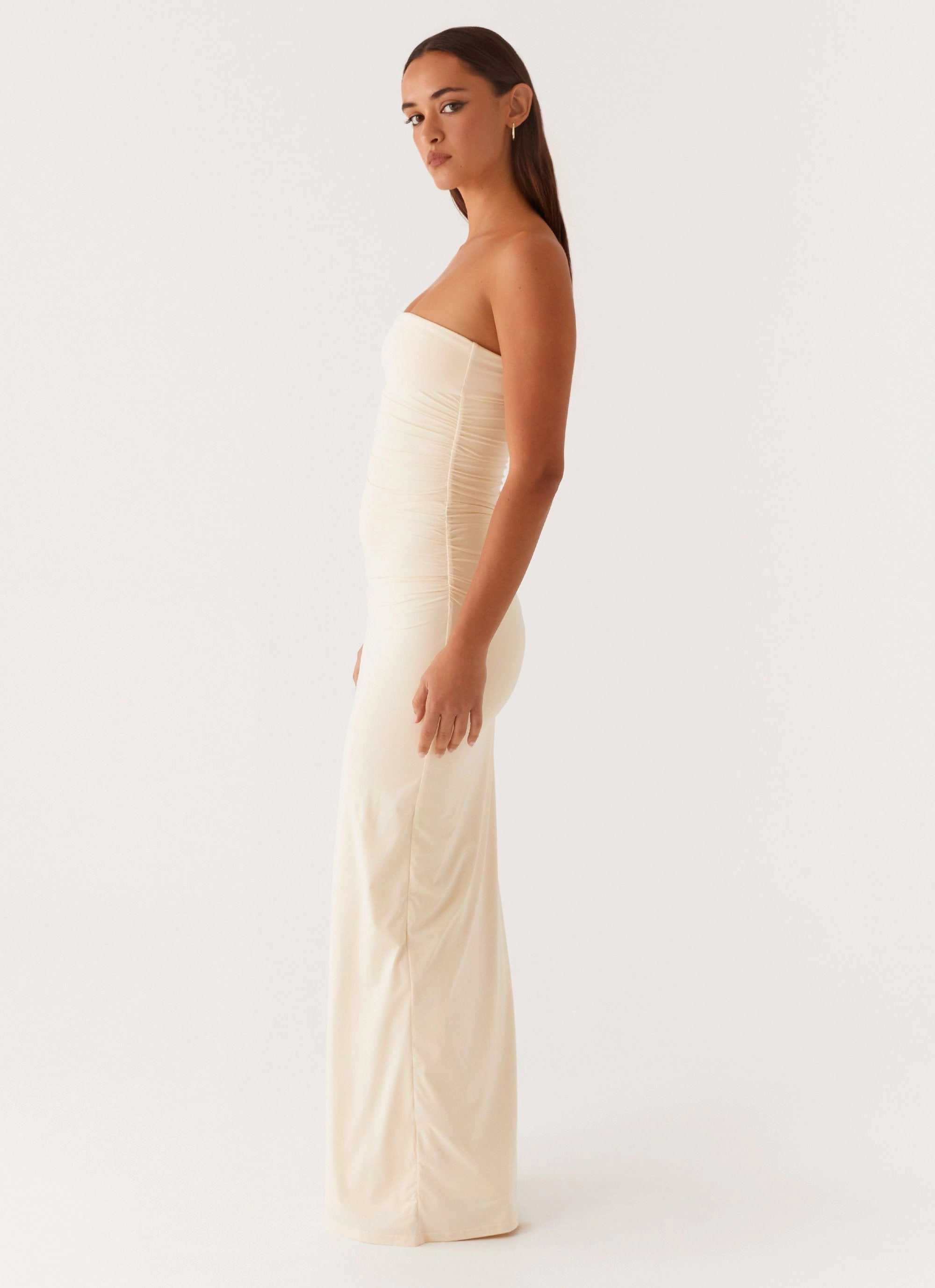 Romee Strapless Maxi Dress - Pastel Yellow Side-Pocket