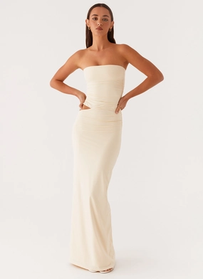 Romee Strapless Maxi Dress - Pastel Yellow Contrast-Piping