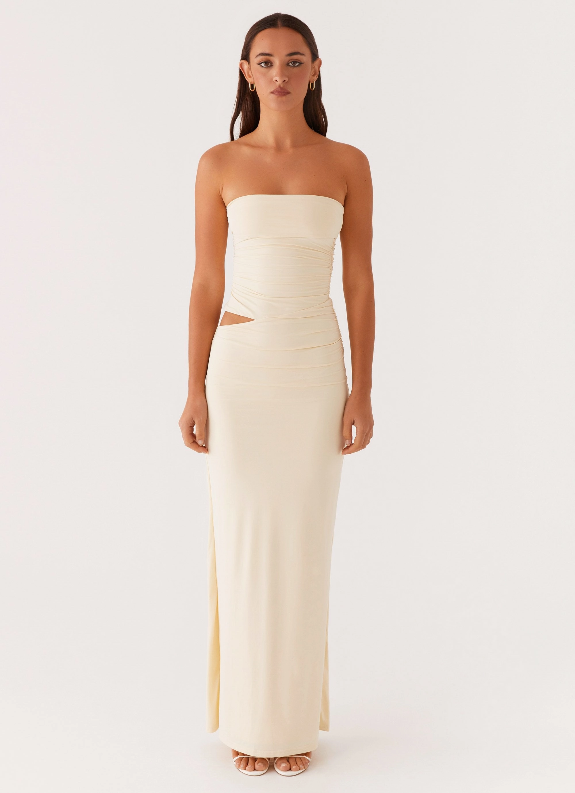 Invisible-Zip Signature-Style Romee Strapless Maxi Dress - Pastel Yellow