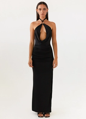 Samara Halterneck Maxi Dress - Black Delicate Touch Chic Wear