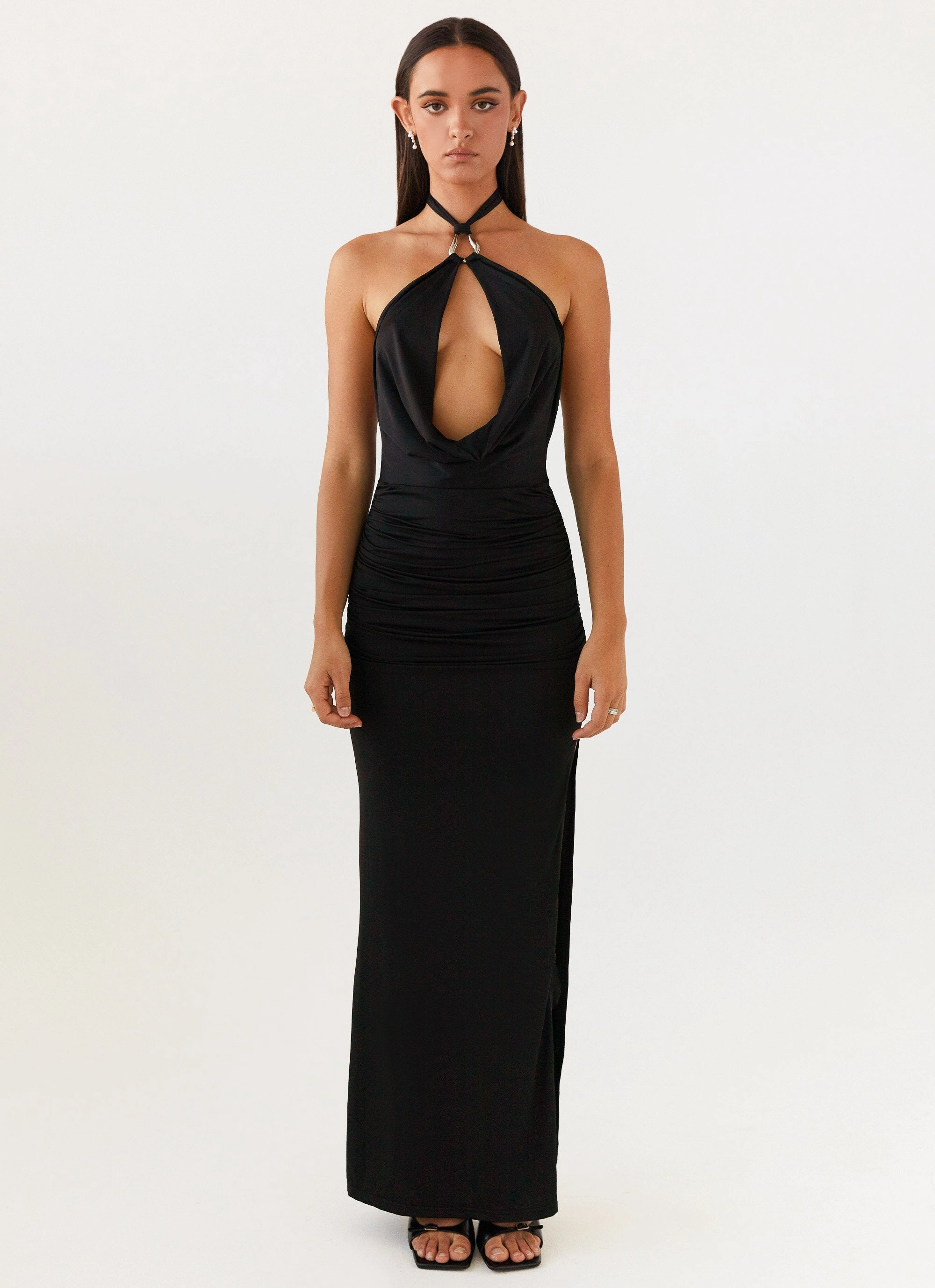 Samara Halterneck Maxi Dress - Black Delicate Touch Chic Wear