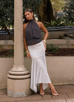 Moisture Wicking Technology ElasticCuffs Buffy Maxi Skirt - White Polkadot