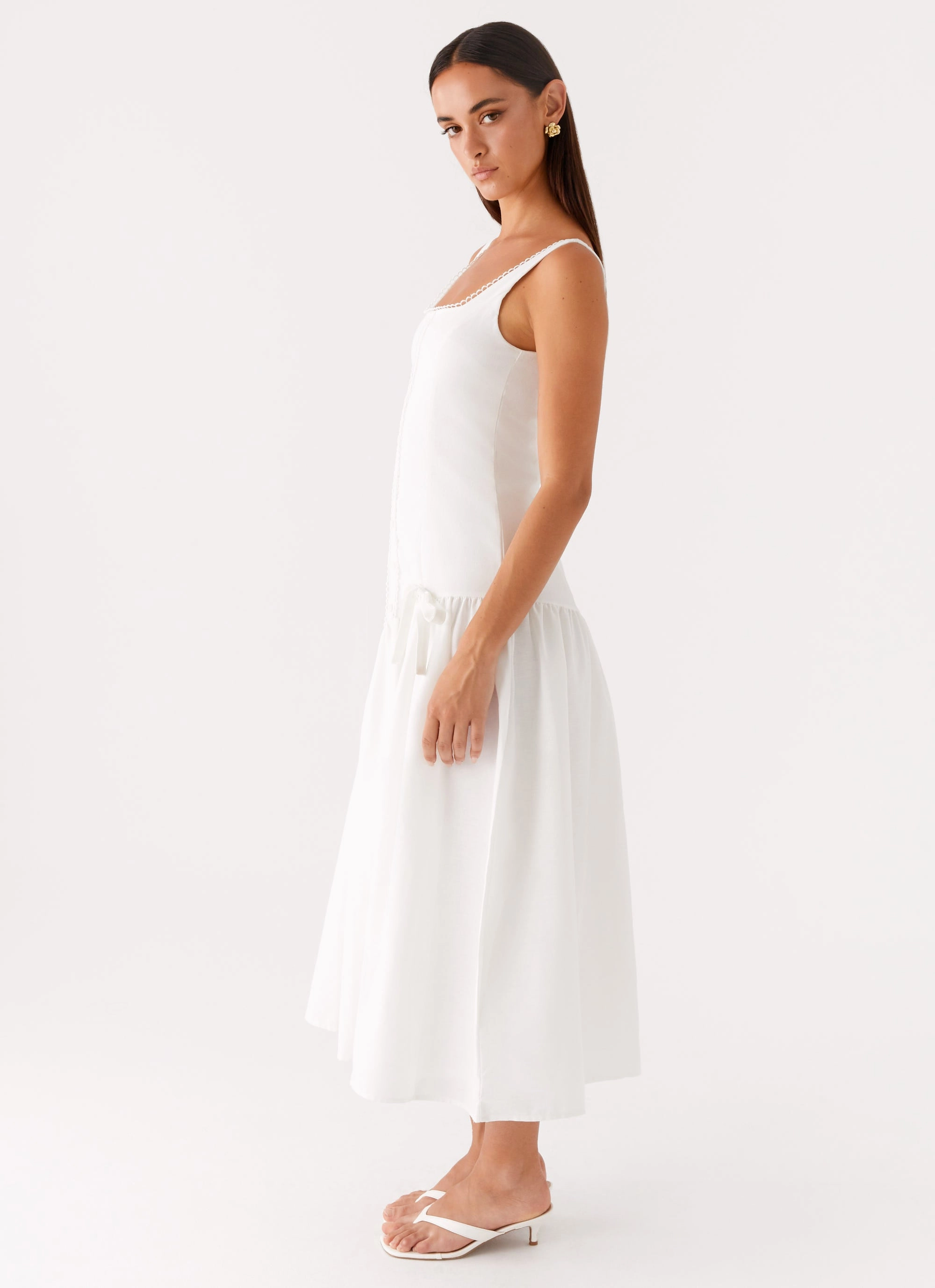 Esmerelda Midi Dress - White Smart Blend Delicate Edge