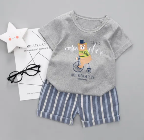 Toddler Clothes Cotton Cartoon Pattern T-shirts Striped for Kids Boy Clothing 12M-4T Children