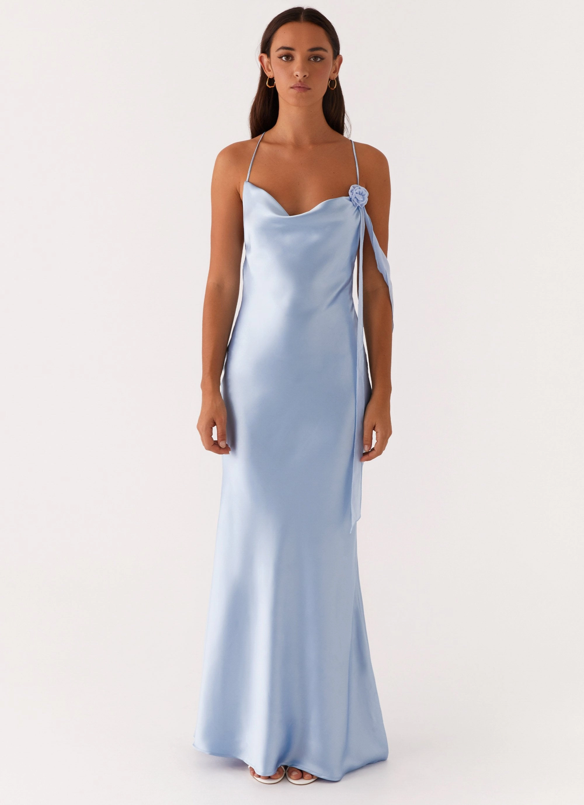 Too Sweet Satin Maxi Dress - Blue Minimal Core Airy Base