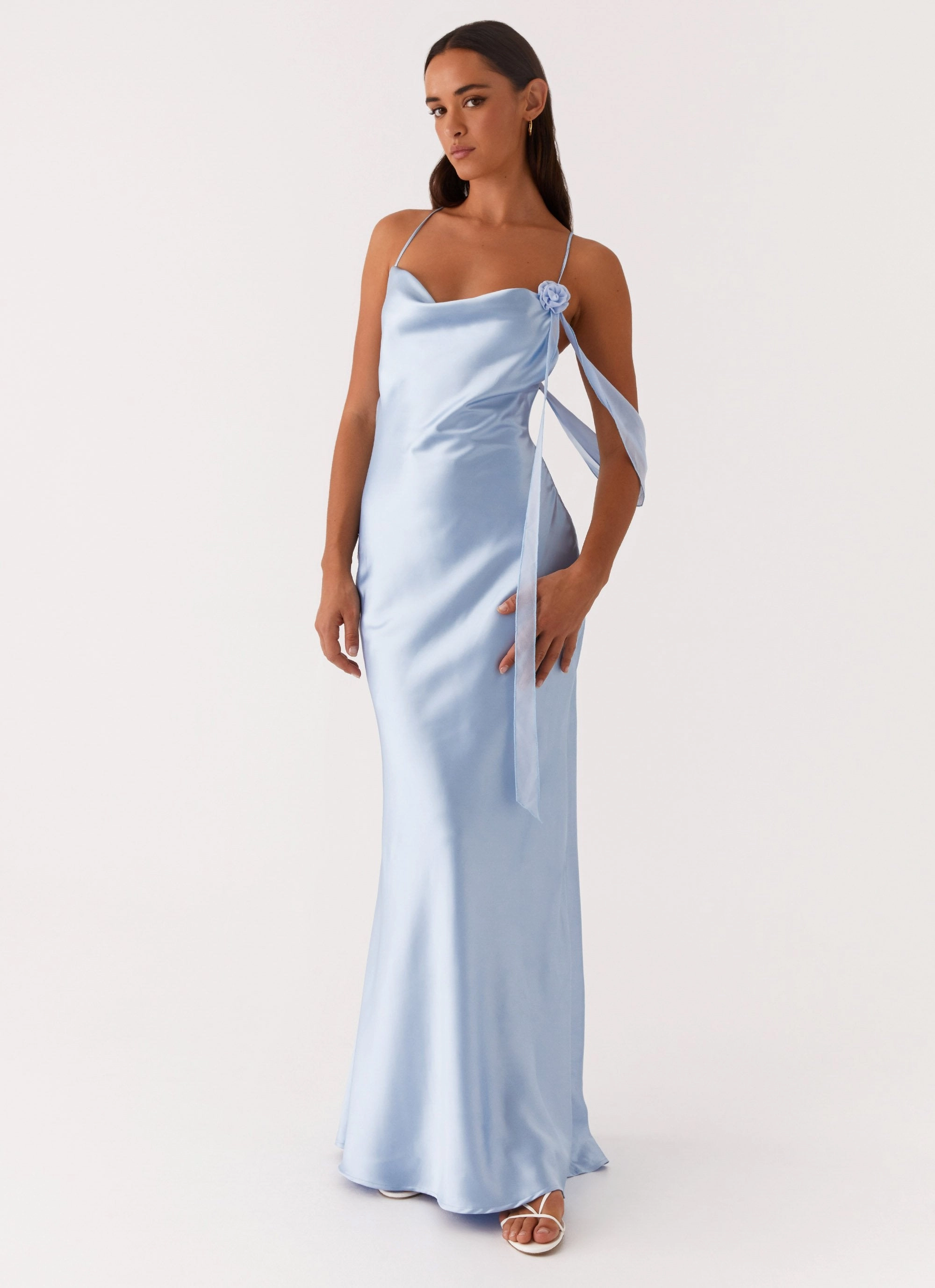 Natural Layers Drawstring-Closure Too Sweet Satin Maxi Dress - Blue