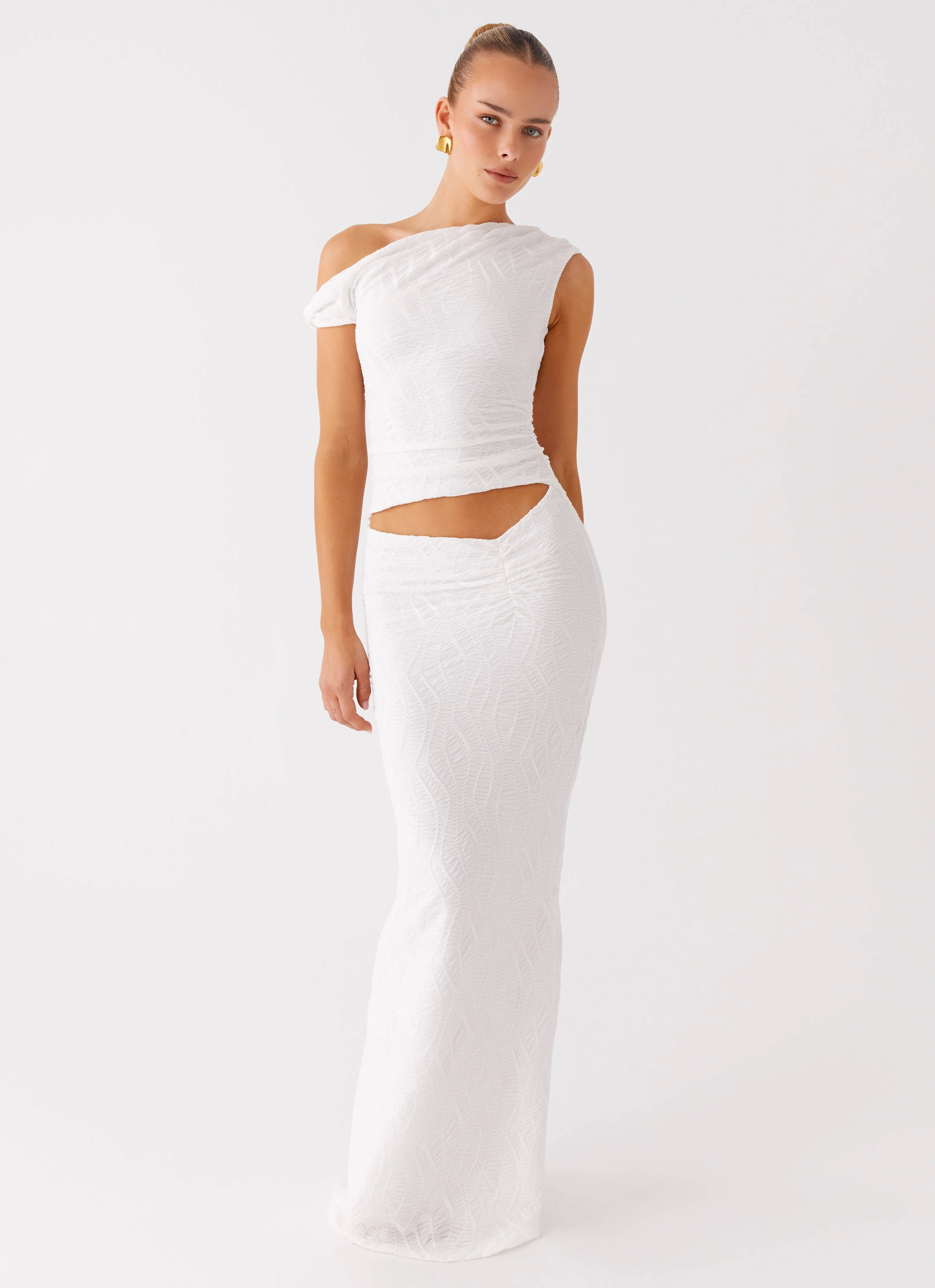 Sunny Lace monochrome Galantis One Shoulder Maxi Dress - White