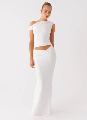 Sunny Lace monochrome Galantis One Shoulder Maxi Dress - White