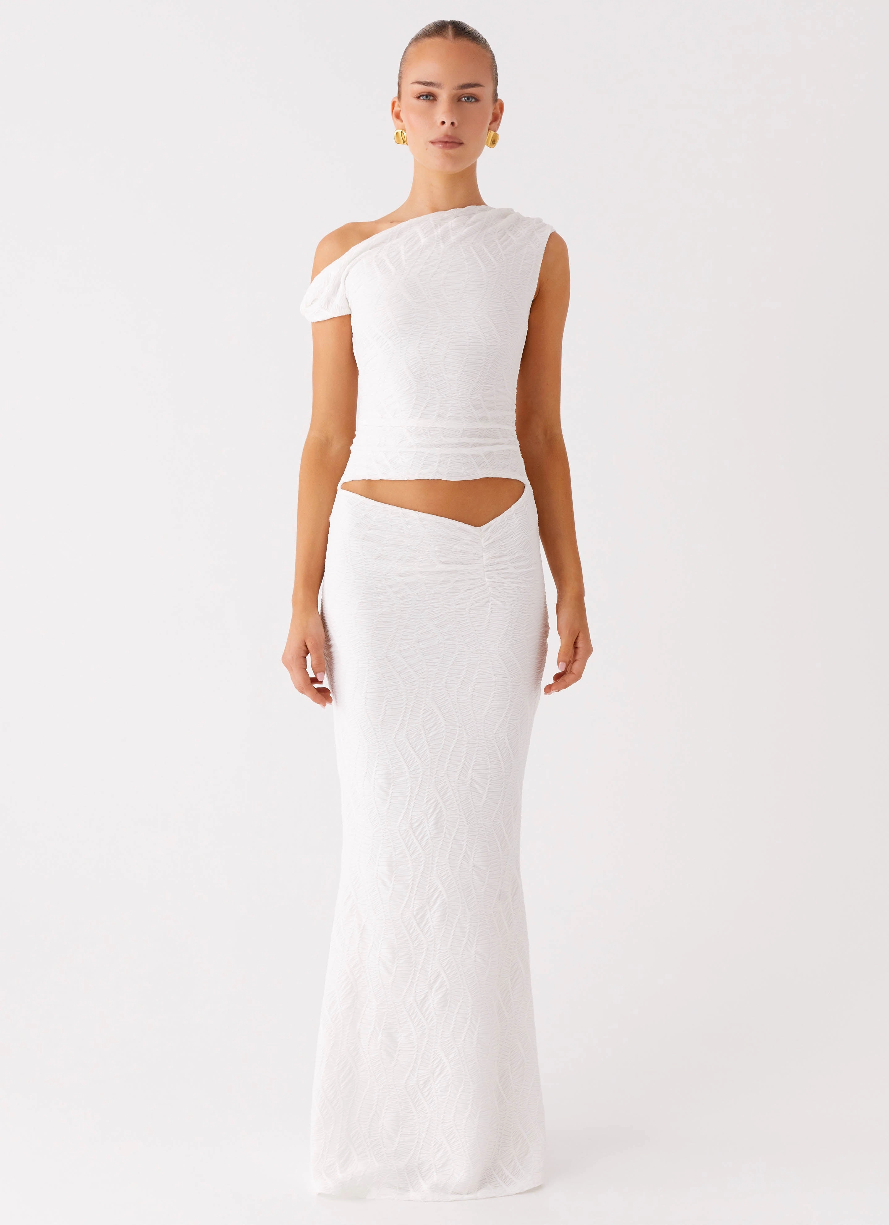 Galantis One Shoulder Maxi Dress - White Bridal-Shower