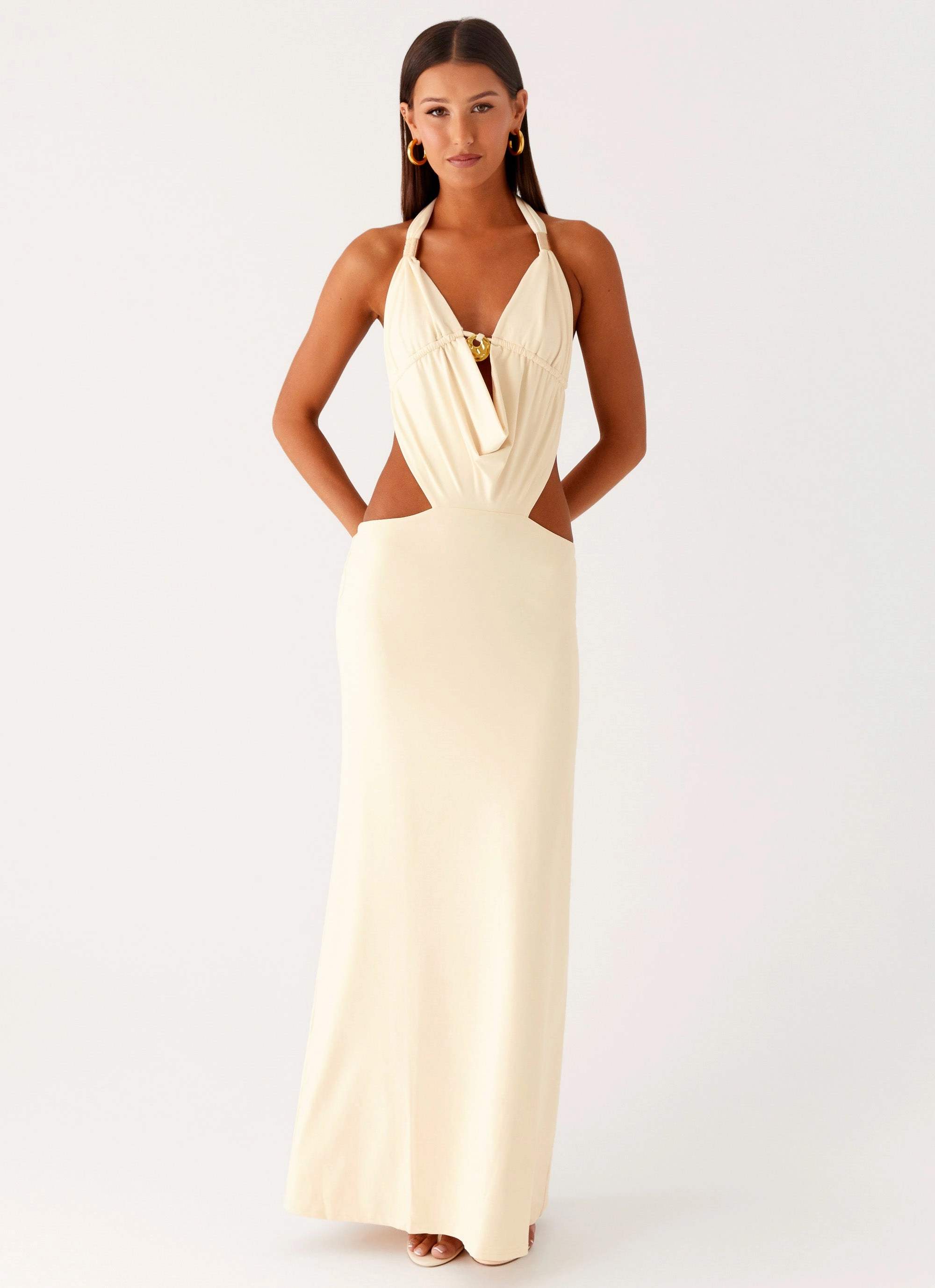 Dreamy Touch Minimalist Elegance Torina Halter Maxi Dress - Lemon