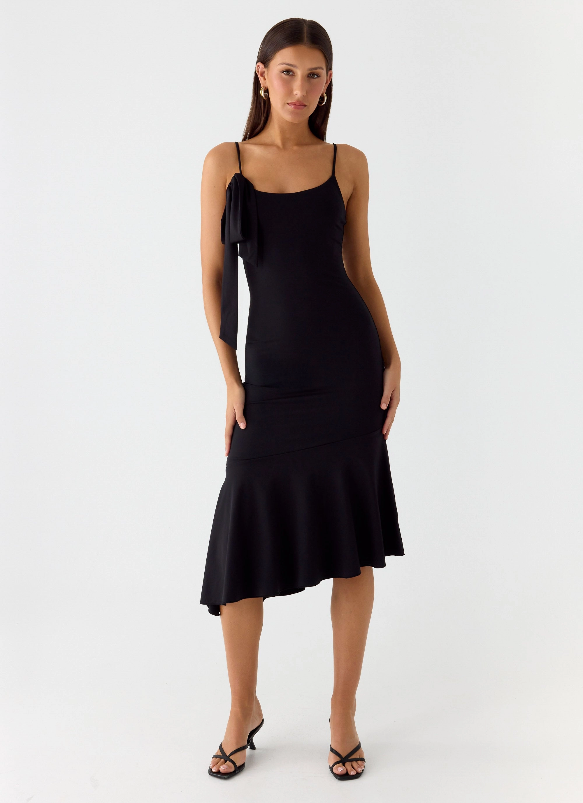 Relax Motion Back Detail Tranquility Asymmetric Midi Dress - Black