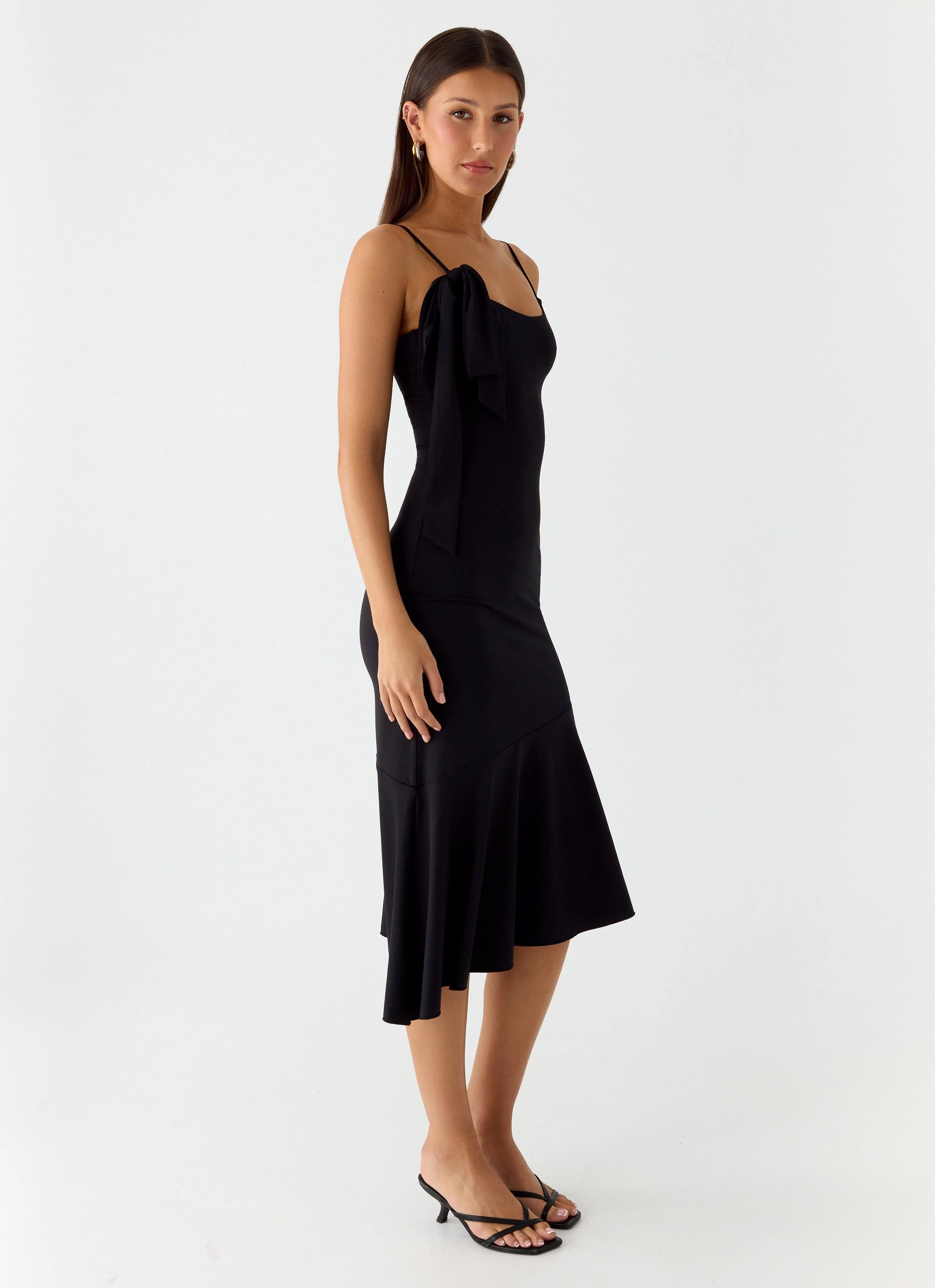 Tranquility Asymmetric Midi Dress - Black Work Favorite