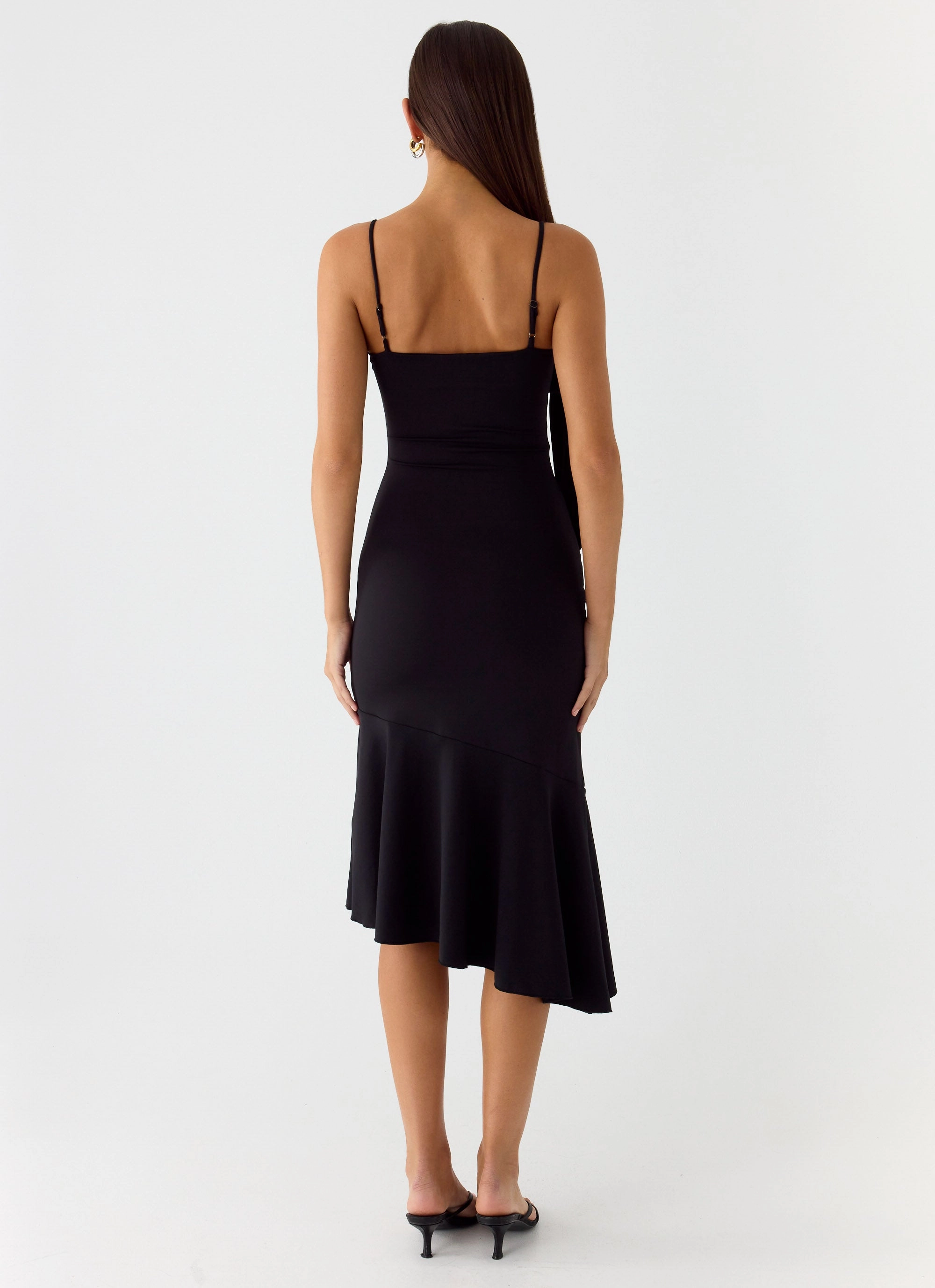 Perfect Cut Figure-Skimming Tranquility Asymmetric Midi Dress - Black
