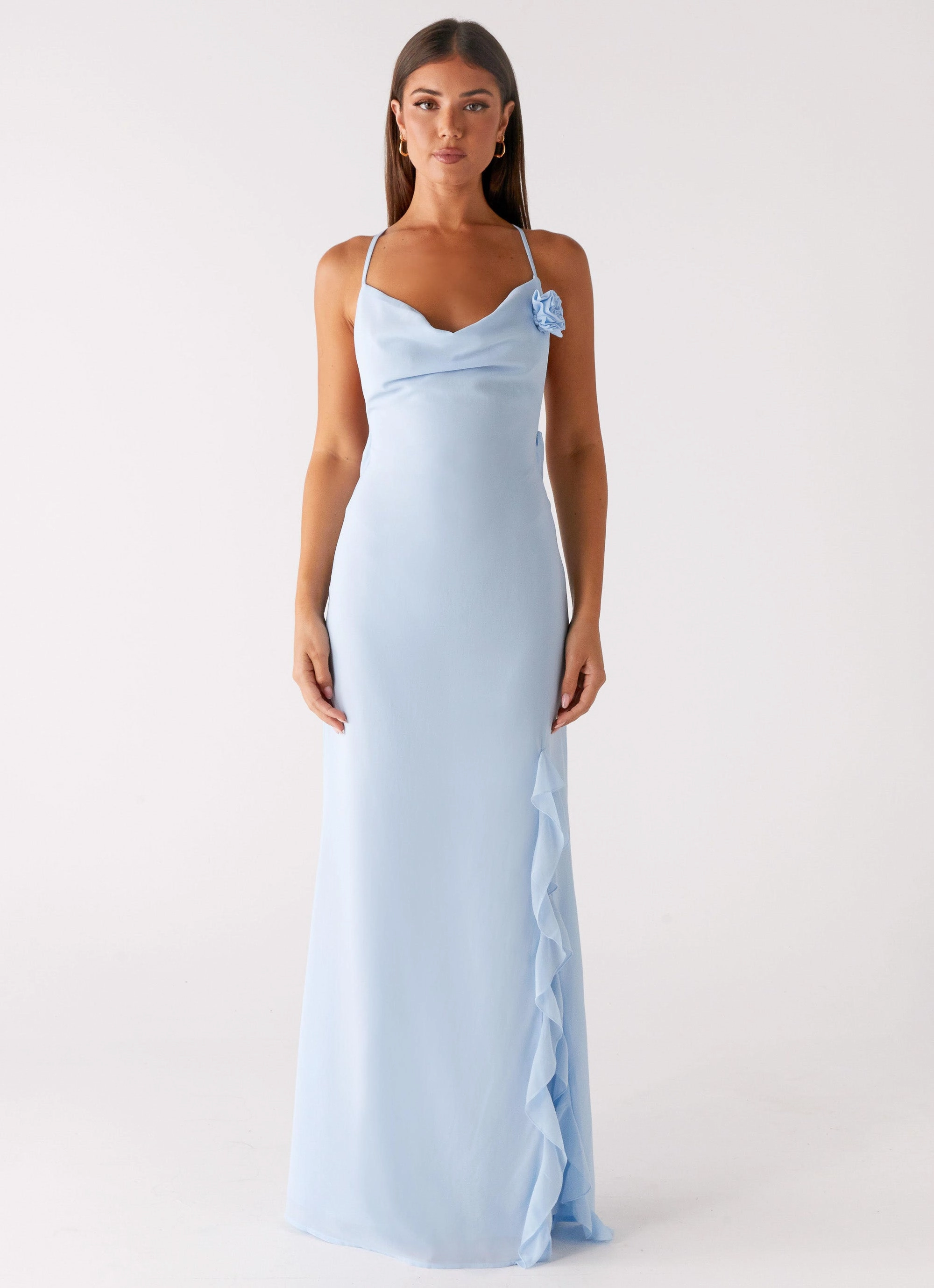 First Class Maxi Dress - Blue Work Chic Soft Mesh