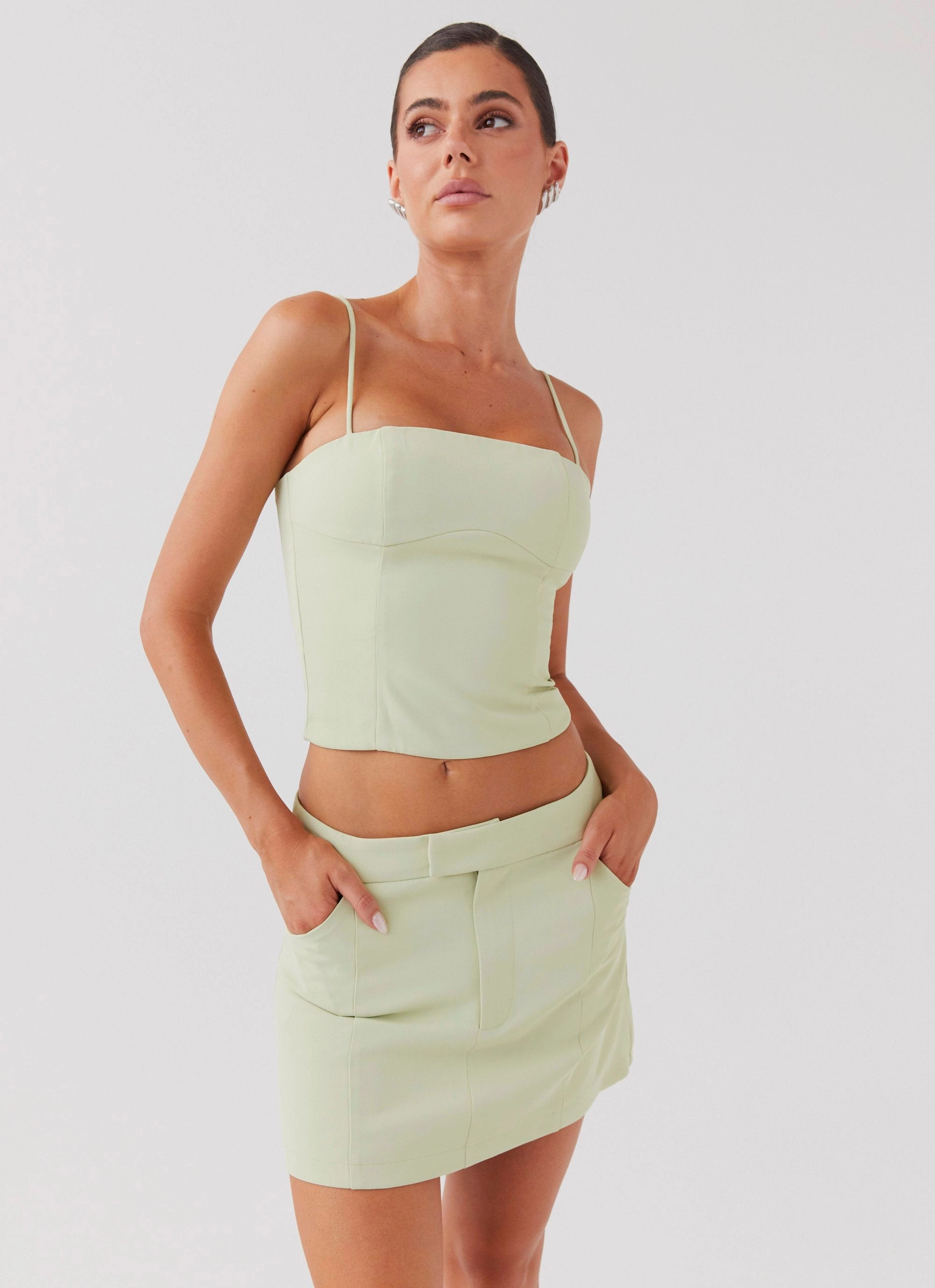 Neat Style Opaque finish Eliana Suit Mini Skirt - Green Zest