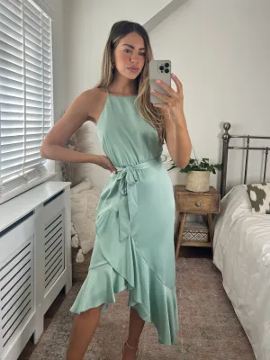 Sleek Design Fit Daily Form Ariana Halter Frill Dress / Sage