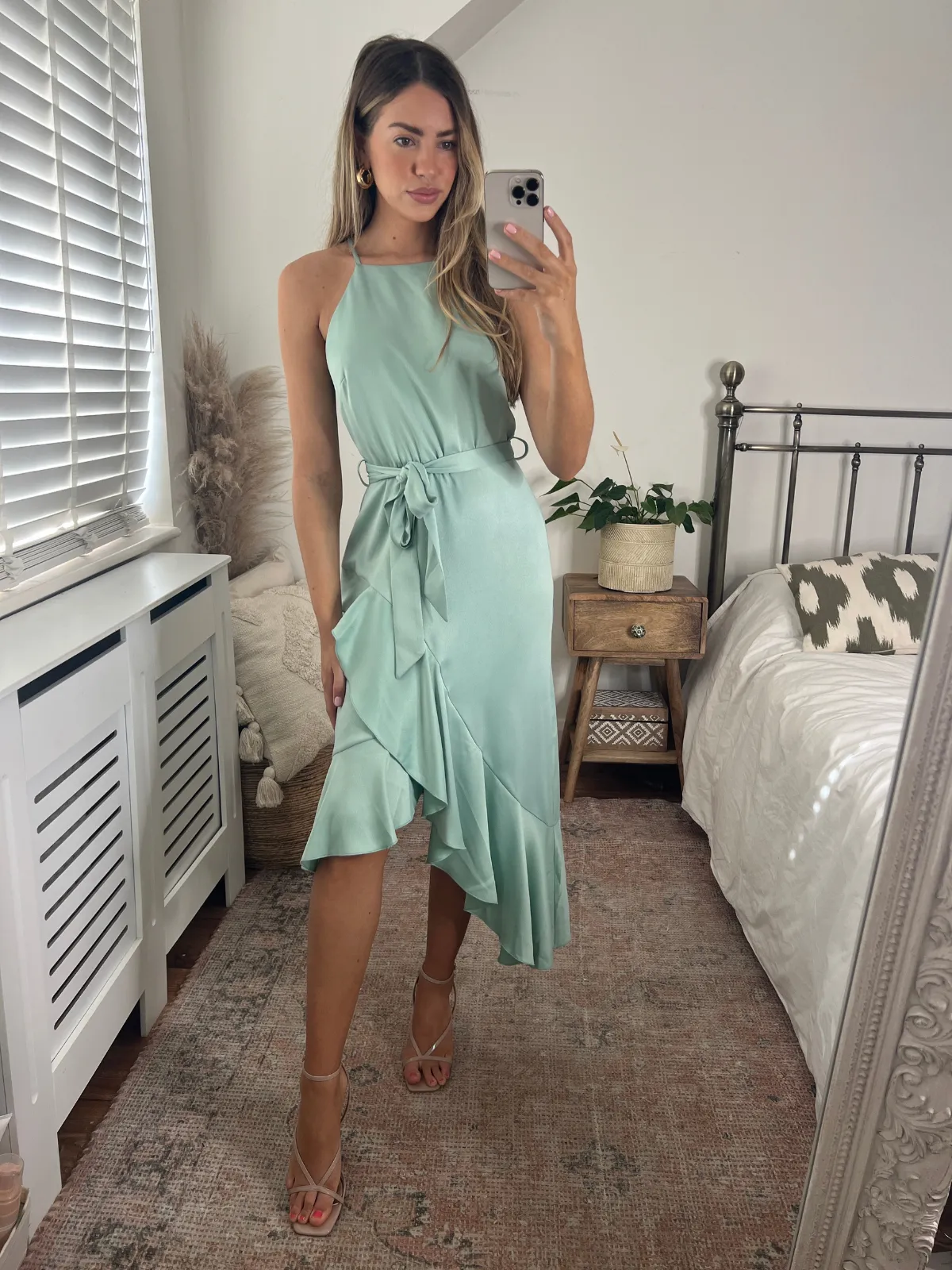 Soft Air Ariana Halter Frill Dress / Sage