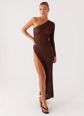 Shine Dressy Comfy Design Kerri Knit Maxi Dress - Dark Chocolate