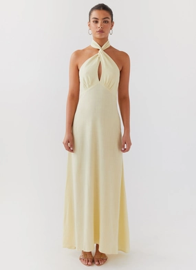 Adrienne Linen Maxi Dress - Lemon Non-Iron