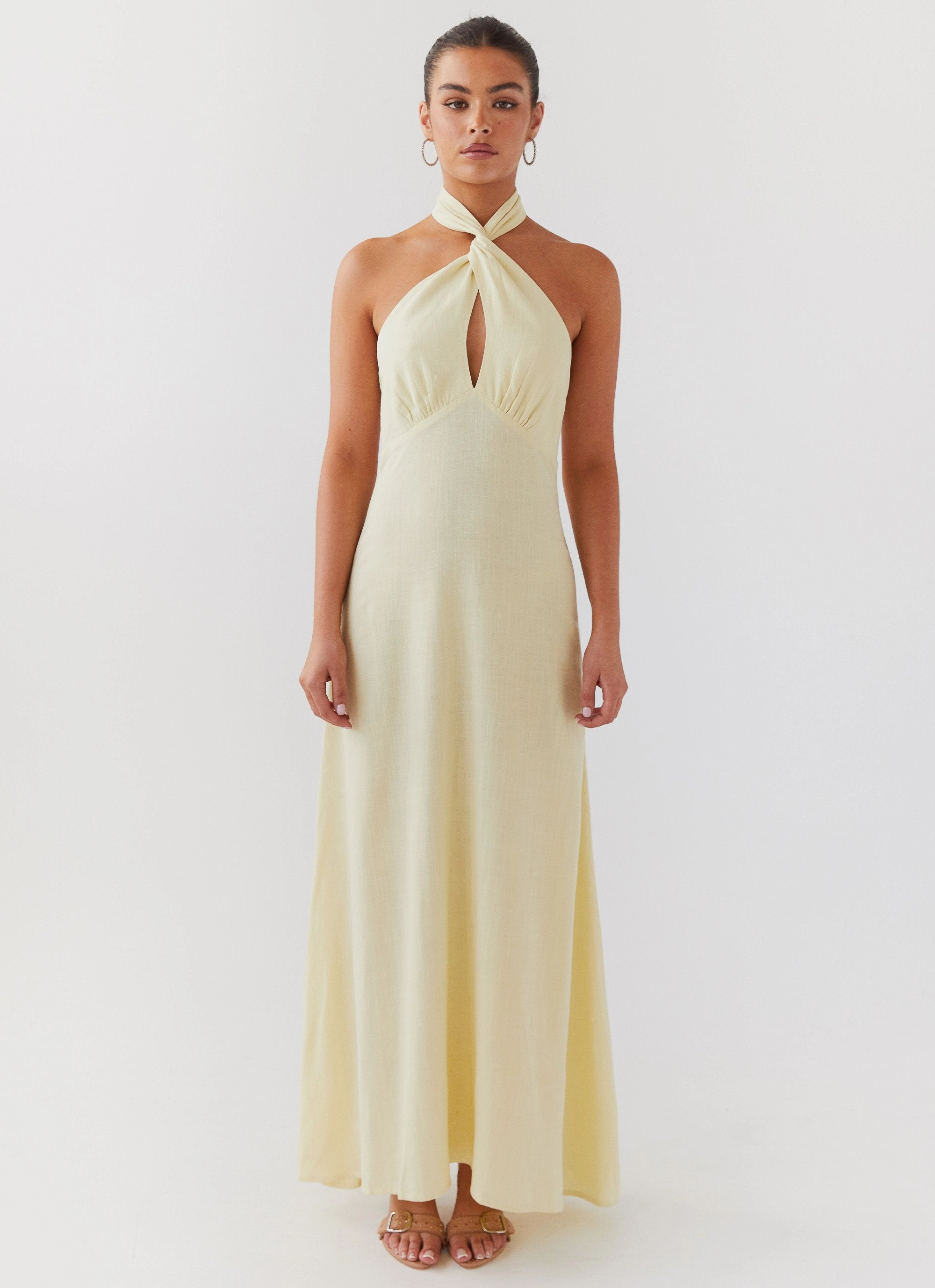 Adrienne Linen Maxi Dress - Lemon Non-Iron