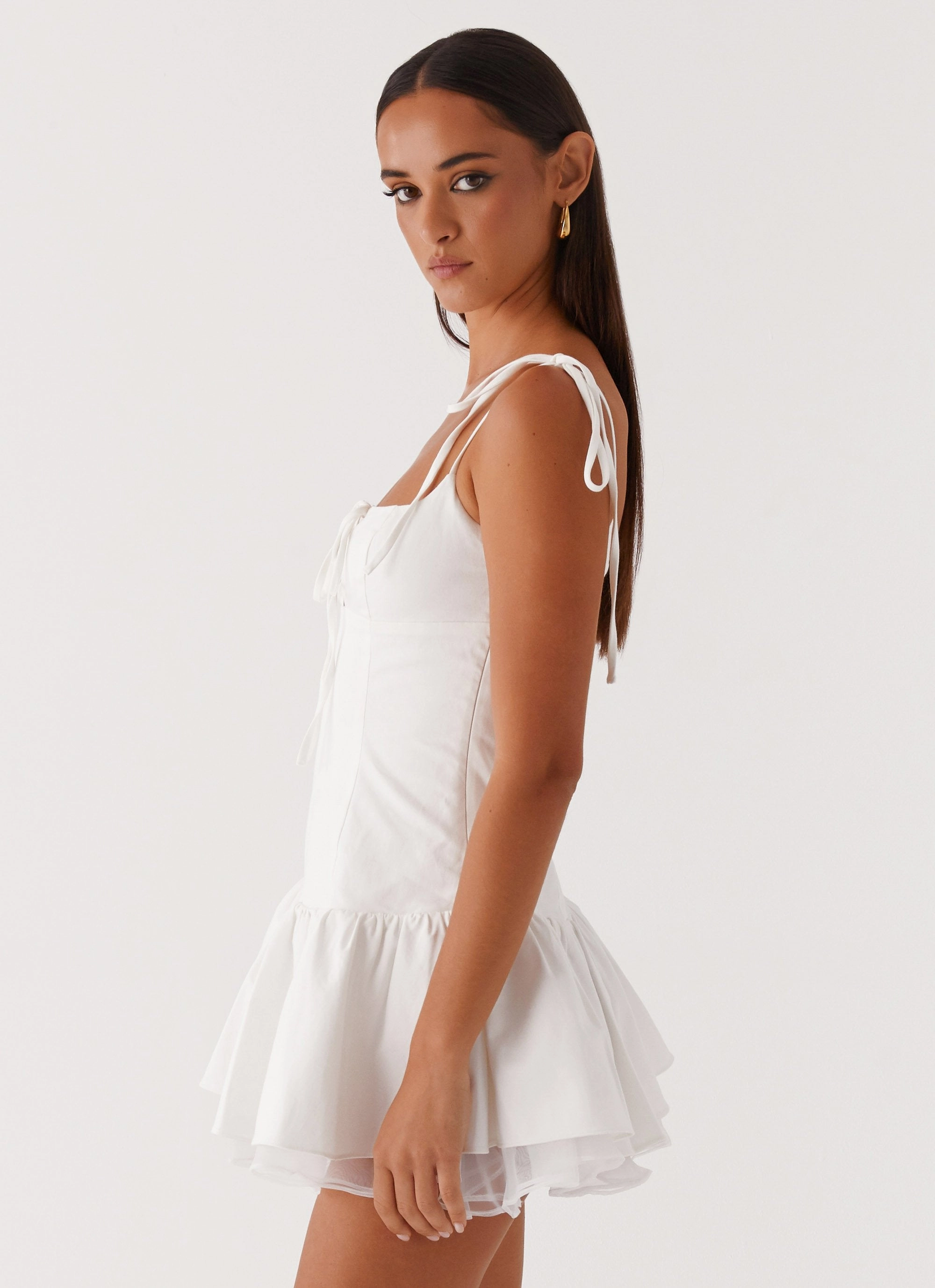 Valene Mini Dress - White Feminine Cut Petite friendly