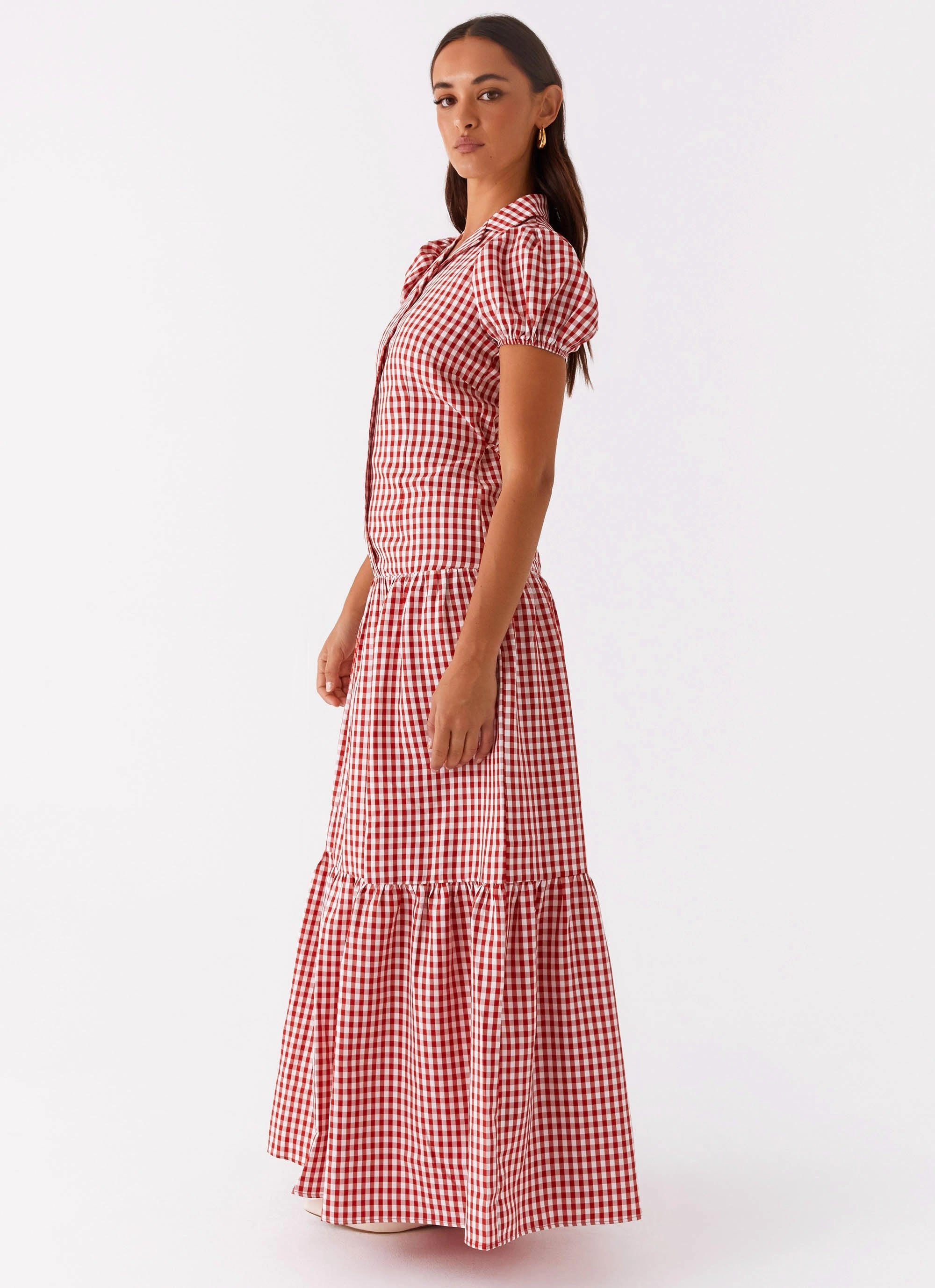 Verity Maxi Dress - Red Gingham Classic Look Soft color