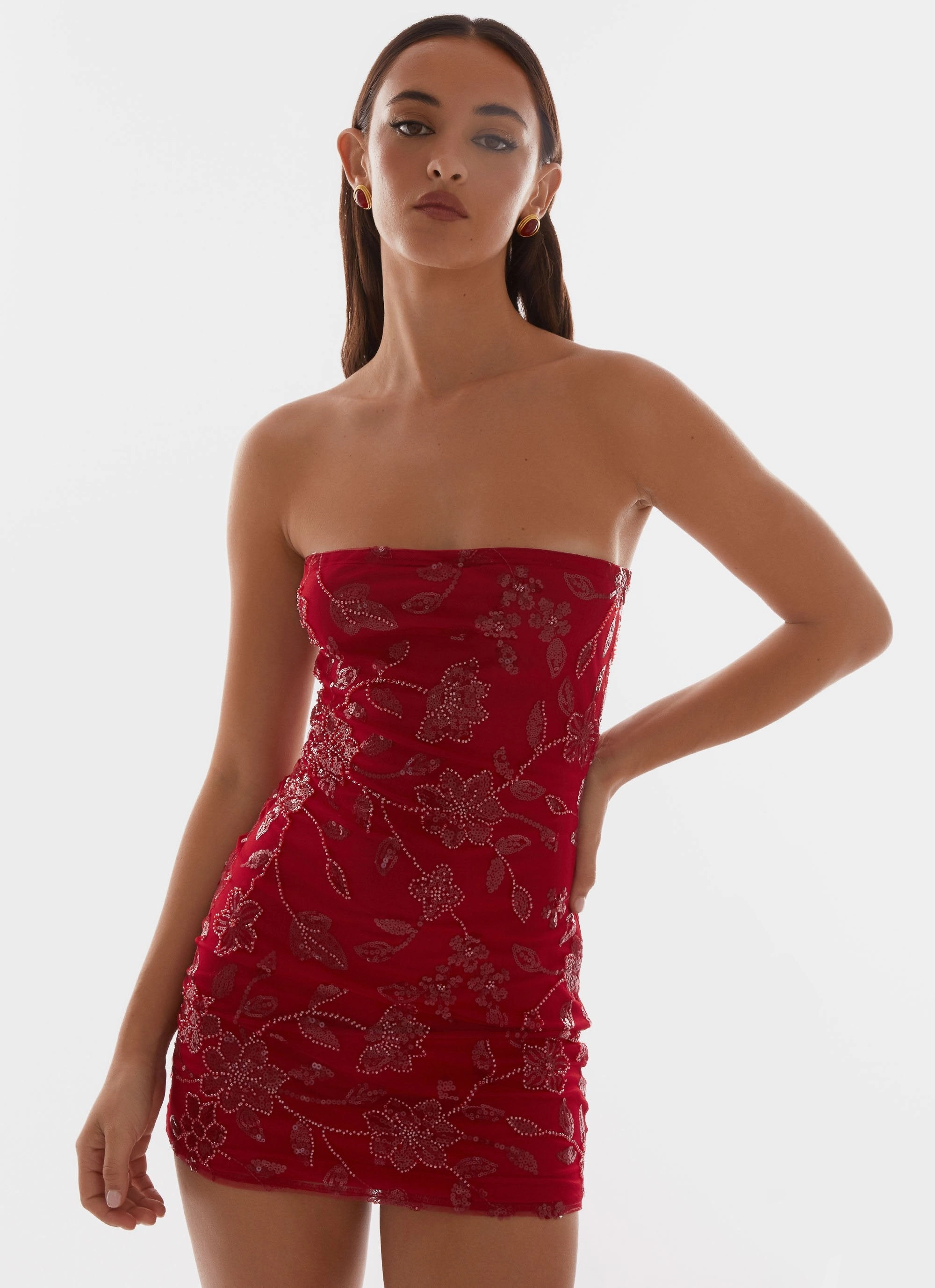 Moorey Beaded Mini Dress - Red Water-Repellent-Finish