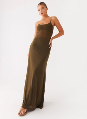 Starfall Maxi Dress - Khaki Sunny Lace Lightweight Material