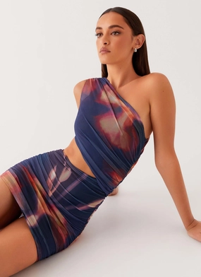 Addie Mini Dress - Midnight Bloom Chic Waist Autumn-Season