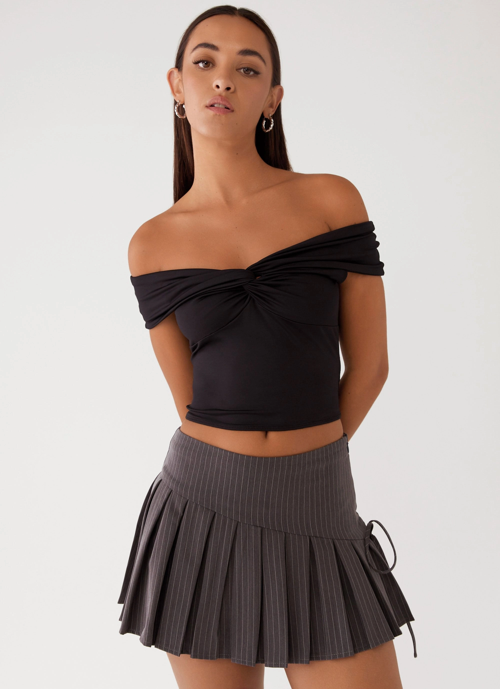 Breathable Ventilation Trixie Twist Off Shoulder Top - Black