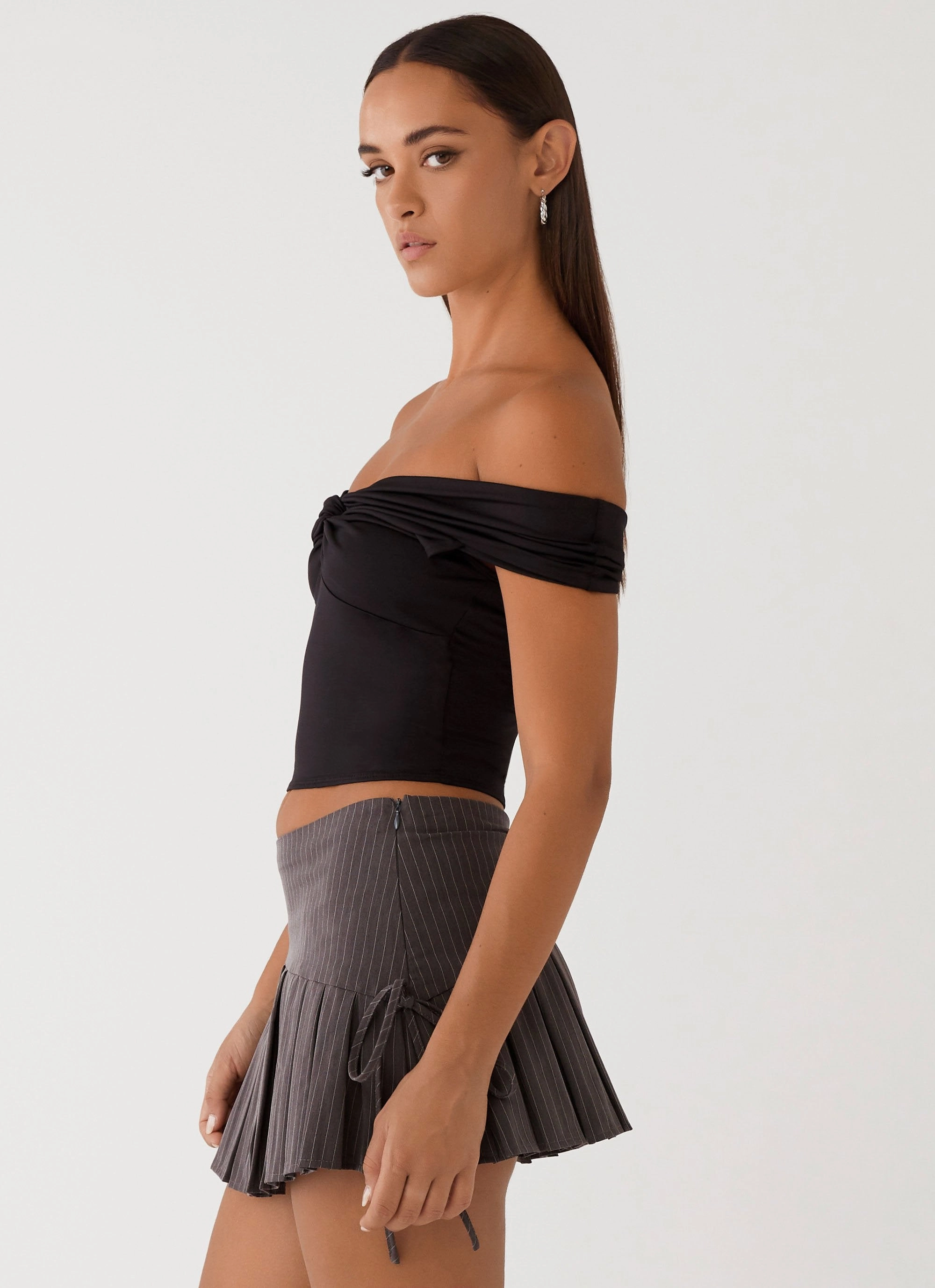 Trixie Twist Off Shoulder Top - Black Sporty Hoodie