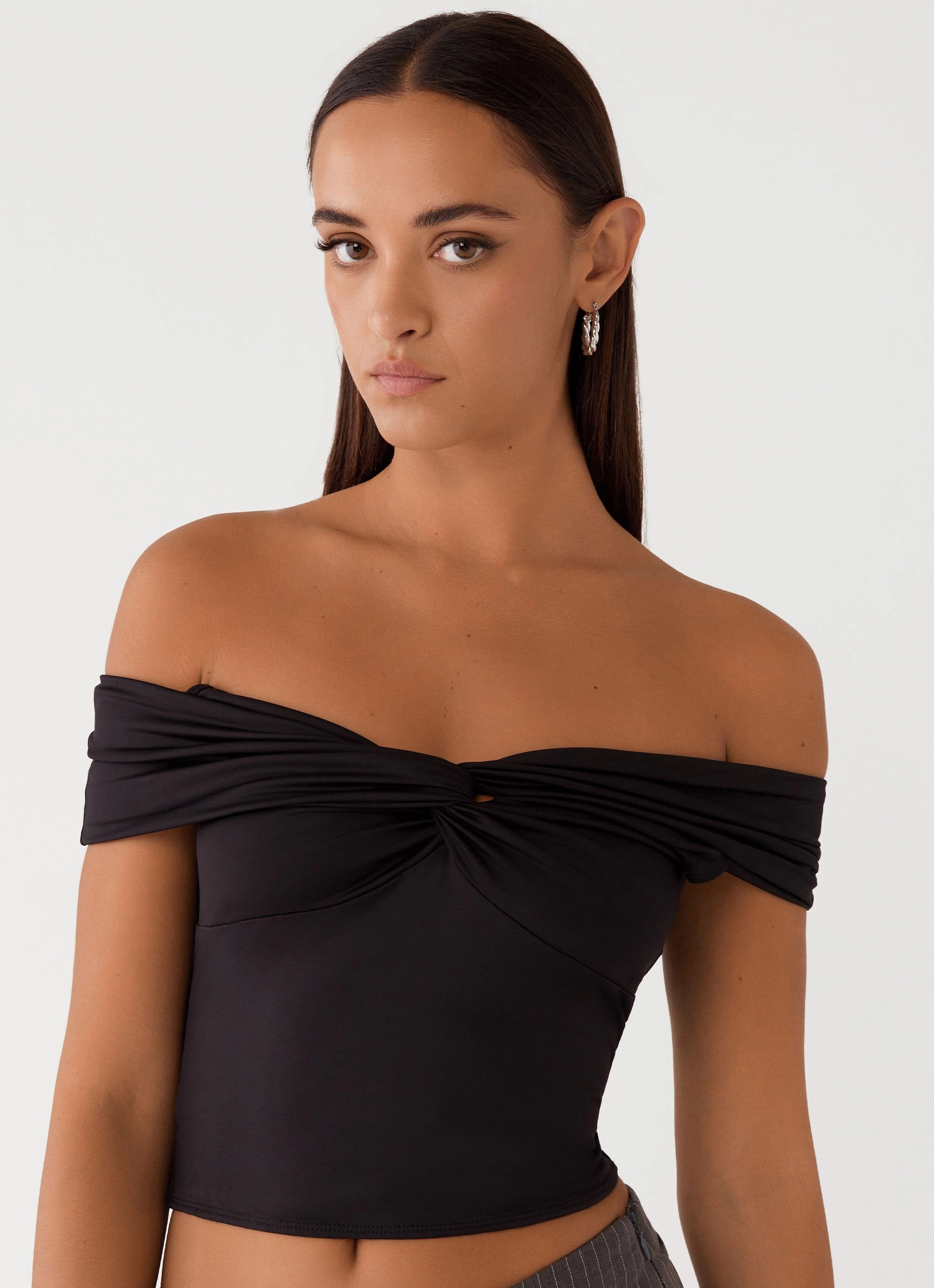 Trixie Twist Off Shoulder Top - Black QuickReleaseFastenings AdaptiveFitFabric