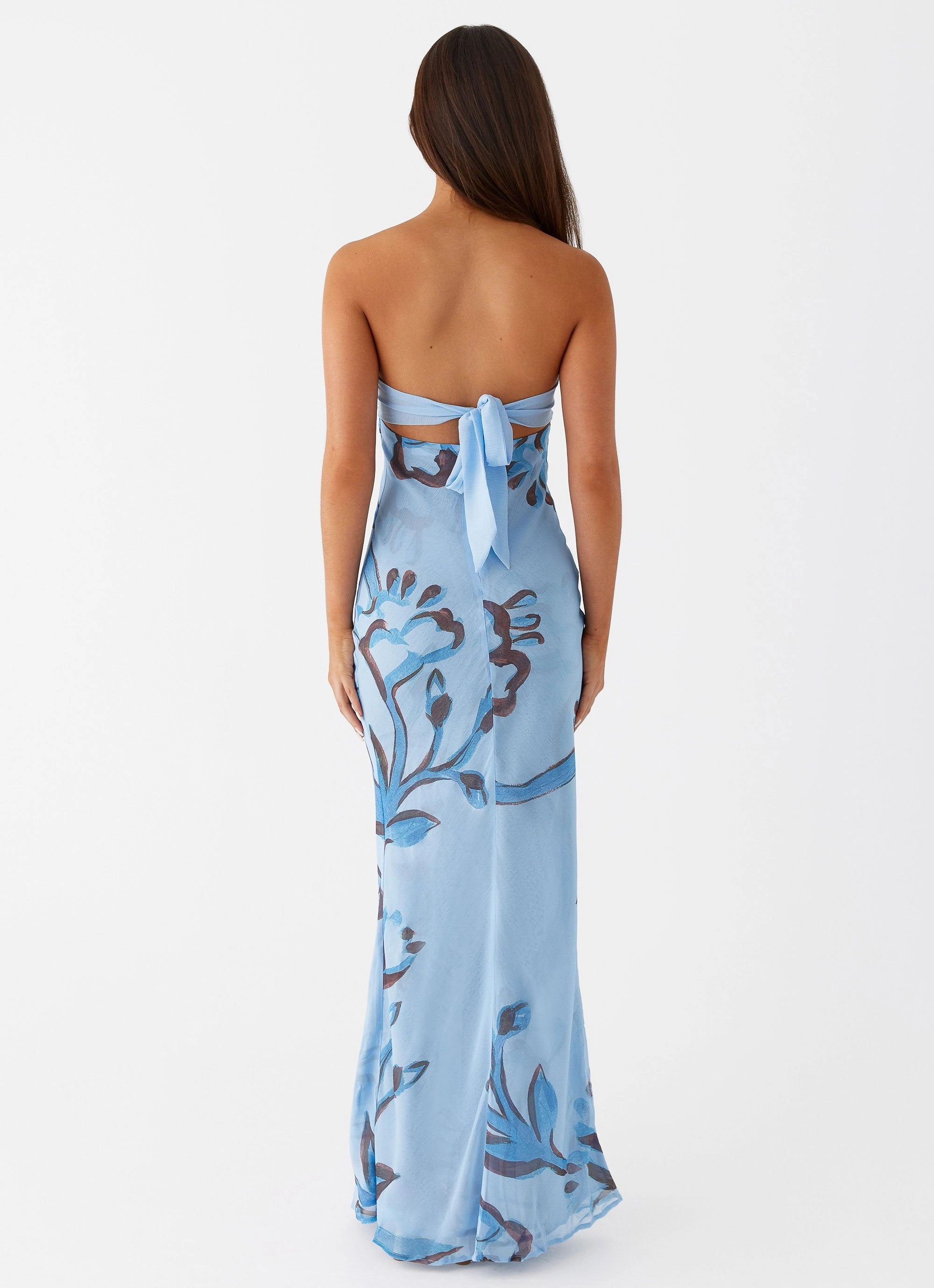 Belt Waist Self Power Tropicana Maxi Dress - Blue Floral
