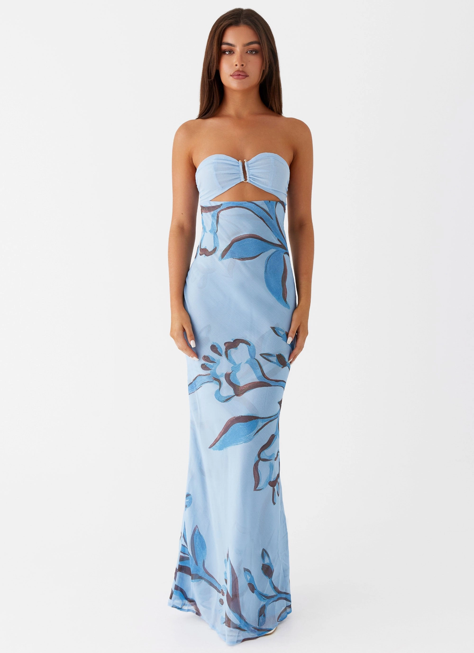Modern and Stylish Heart Tone Tropicana Maxi Dress - Blue Floral