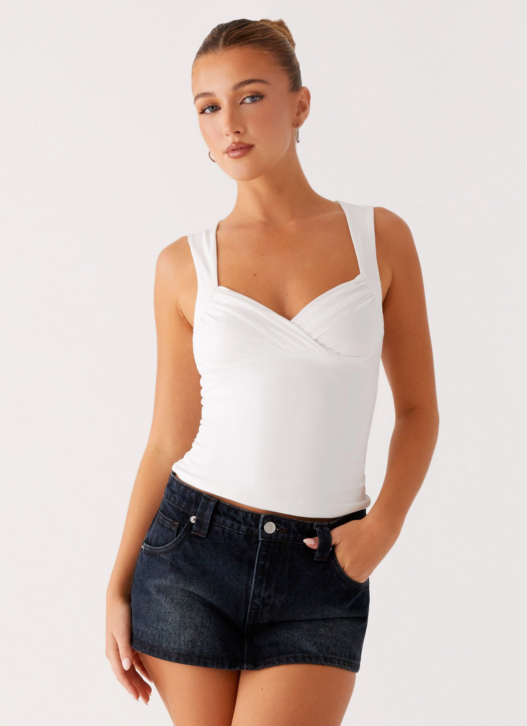 Modern Cut Tropics Low Rise Denim Mini Skort - Washed Dark Blue