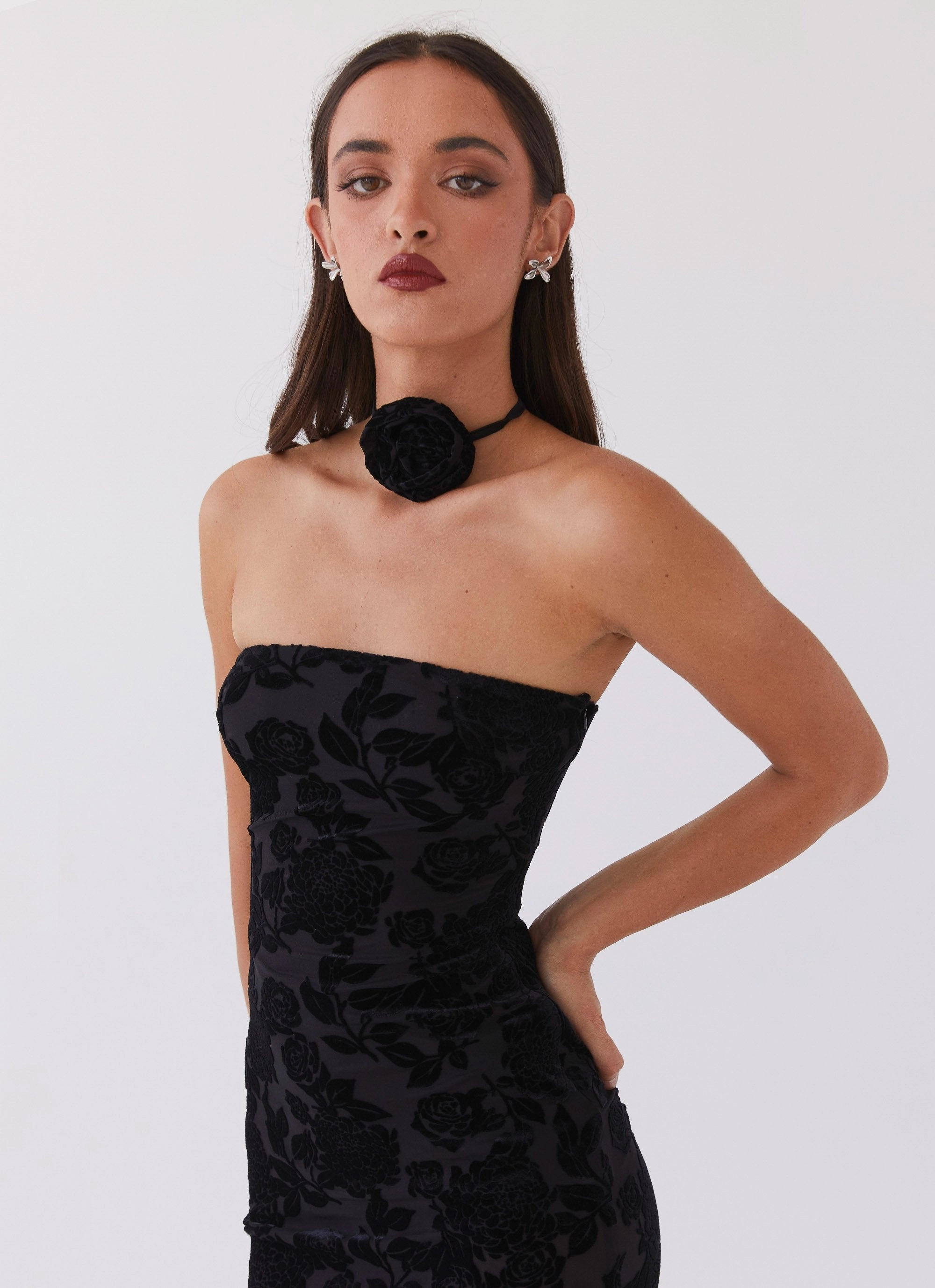 Front-Slit Sleek Flex Trouble Love Maxi Dress - Black